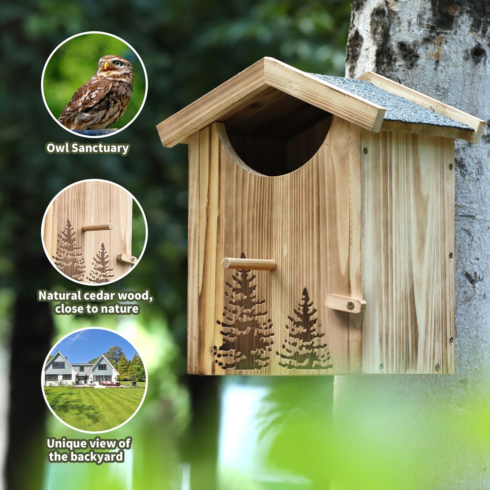 Refugio Aves Silvestres Madera Caja Nido Para Búhos Y Aves - Madera  Natural, 36.8x19x22.8cm, Fácil Instalación Casa Pájaros Grande, image size:1600x1600