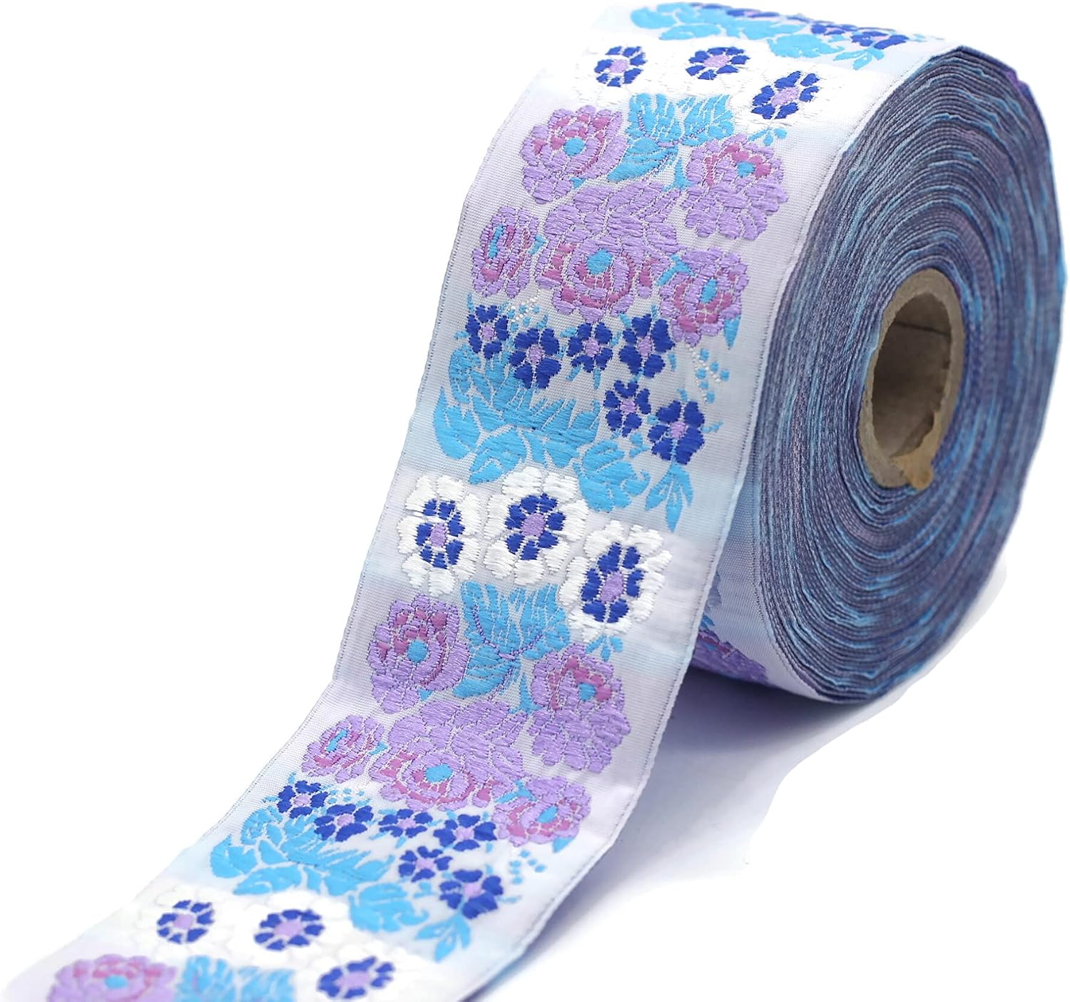 11 Yards Spool 1.96" Floral Purple and Blue Woven Trim Jacquard Ribbon Vintage Costume Trims Home Decor 50097-V8