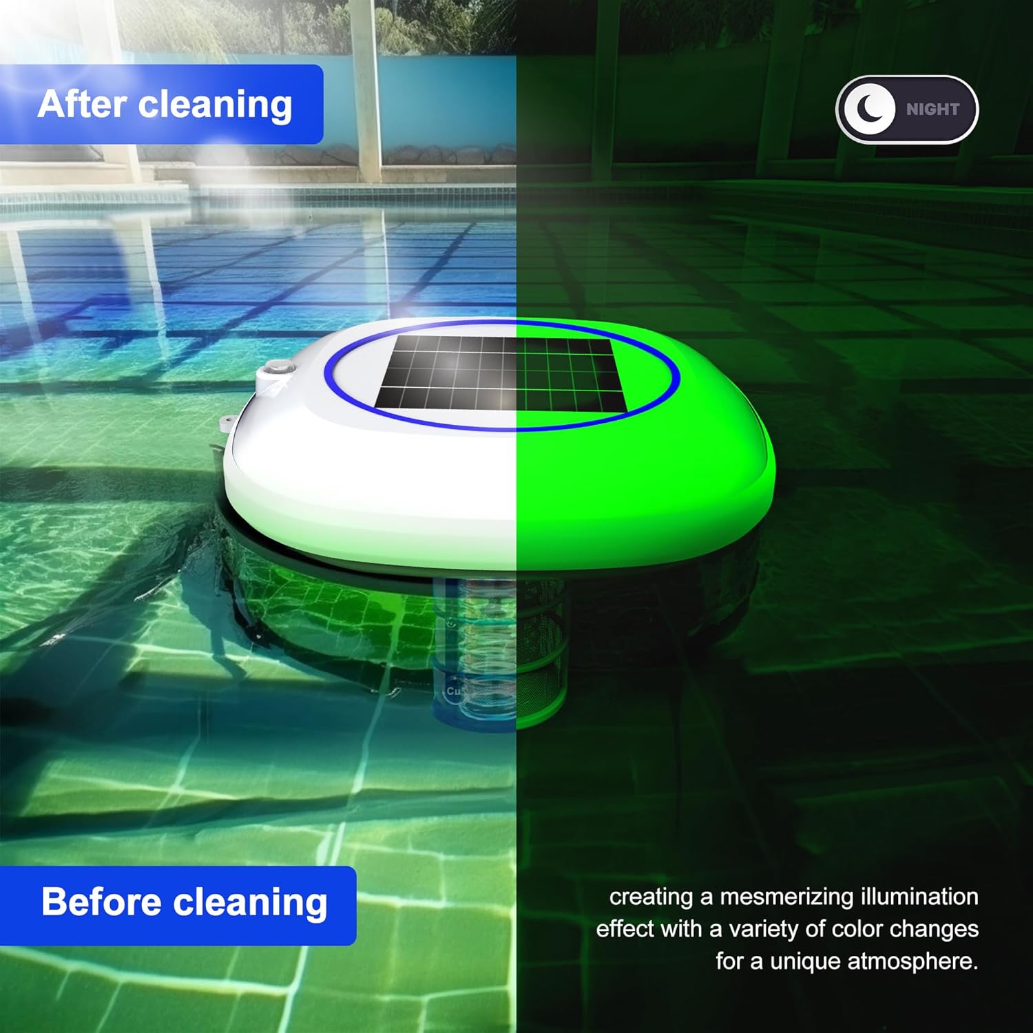 Solar Pool Ionizer with Copper Ionization & LED RGB Floating Light – Solar-Powered Pool Cleaner for Crystal Clear Water, Up to 45,000 Gallons, for Fresh & Salt Water Pools & Spas