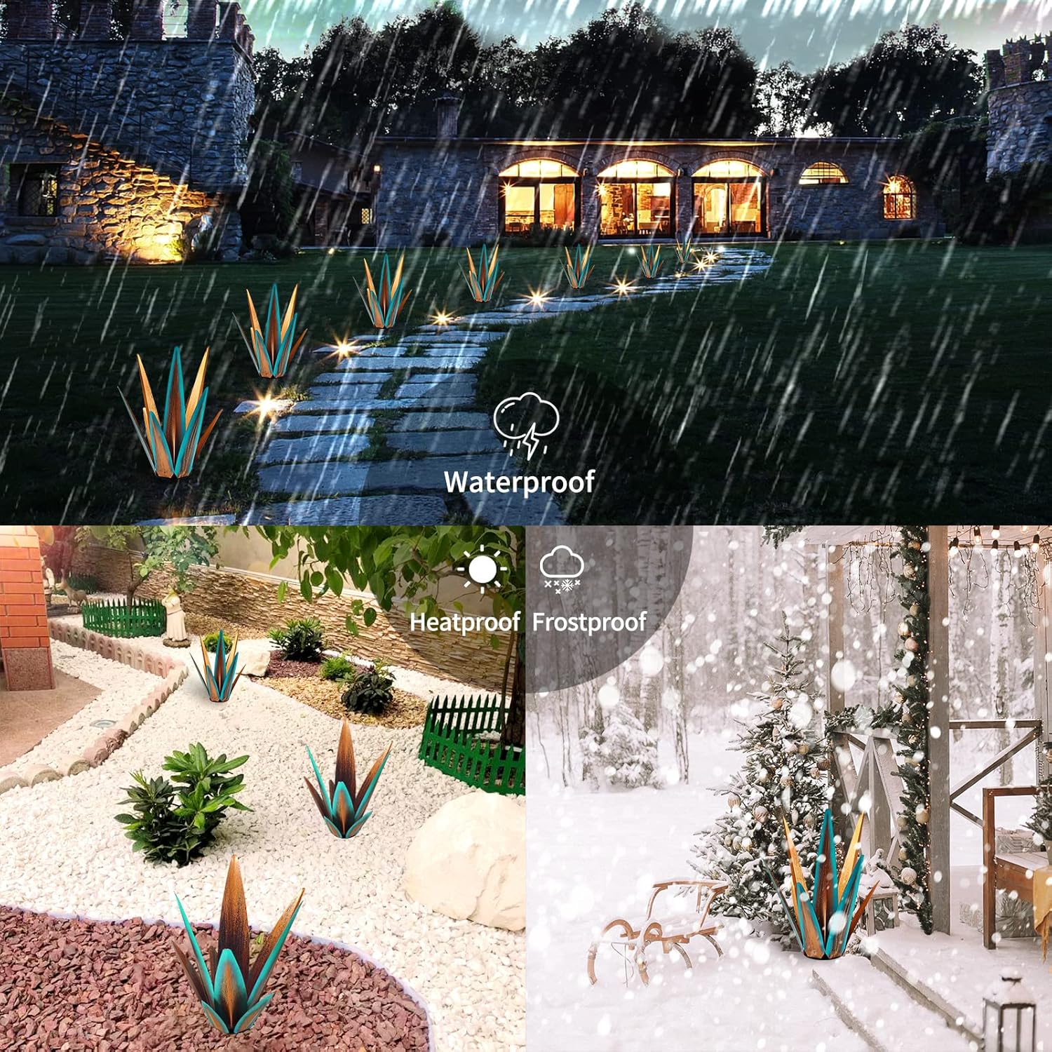 2022 Upgraded Large Size Tequila Rustic Sculpture, DIY Rustic Metal Agave Plant for Outdoor Patio Garden Yard Lawn Ornaments, Yard Art Decoration Statue for Home Decor (Orange Blue (M)- 2PCS)