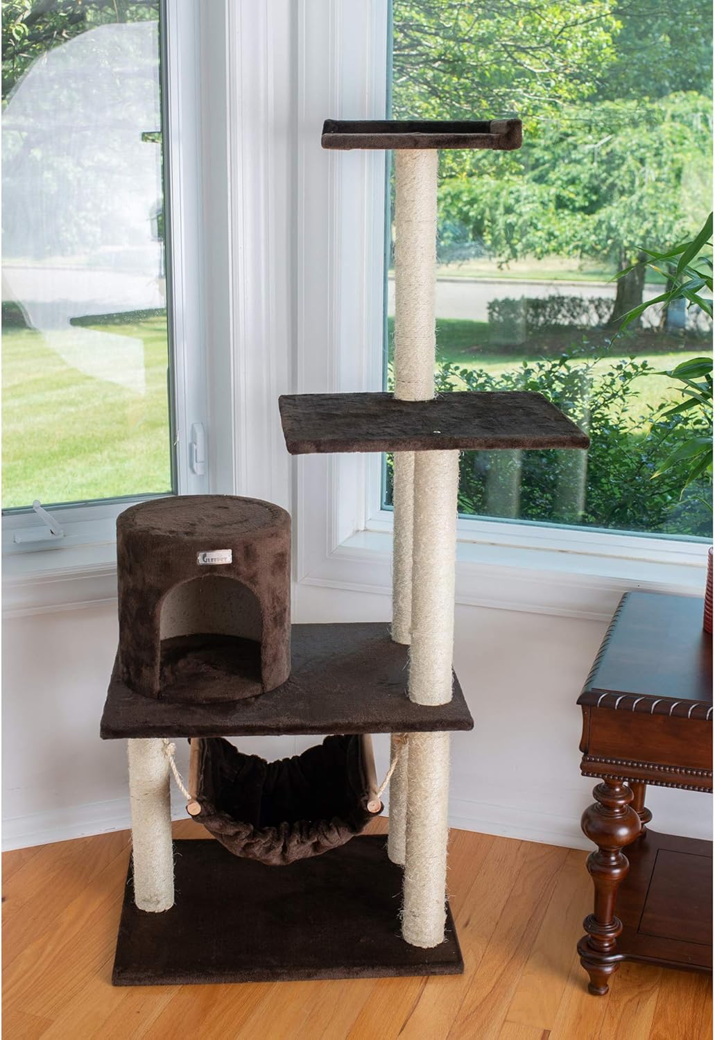 review GleePet GP78590223 Cat Tree with Hammock, 59-Inch, Coffee Brown