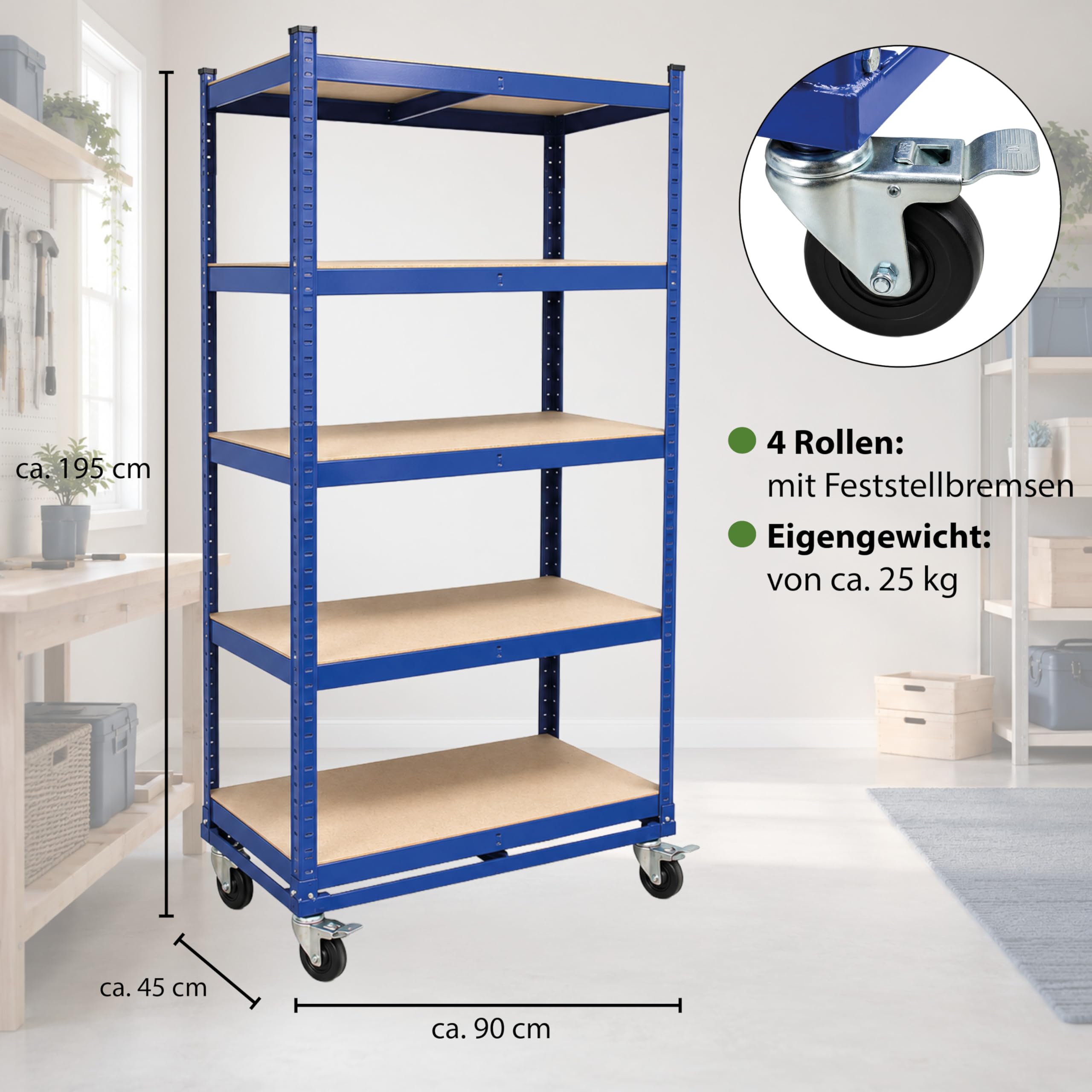 Etagenwagen Transportwagen mit 5 Eben | 195x90x45 cm | Traglast 750 kg | Magazinwagen Kommissionierregal Regal Lagerregal Garagenregal Werkstattregal Kommissionierwagen