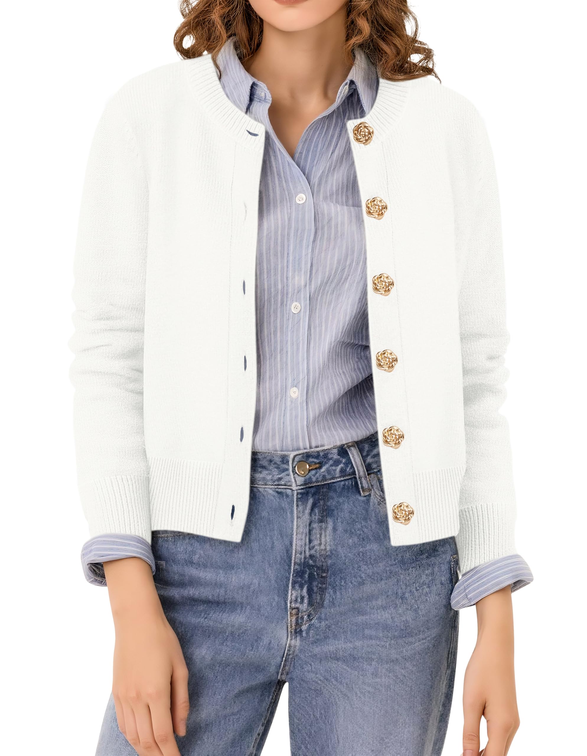 Urban CoCo Womens Casual Long Sleeve Button Up Cropped Cardigan Sweater Soft Stretchy Knit Jacket
