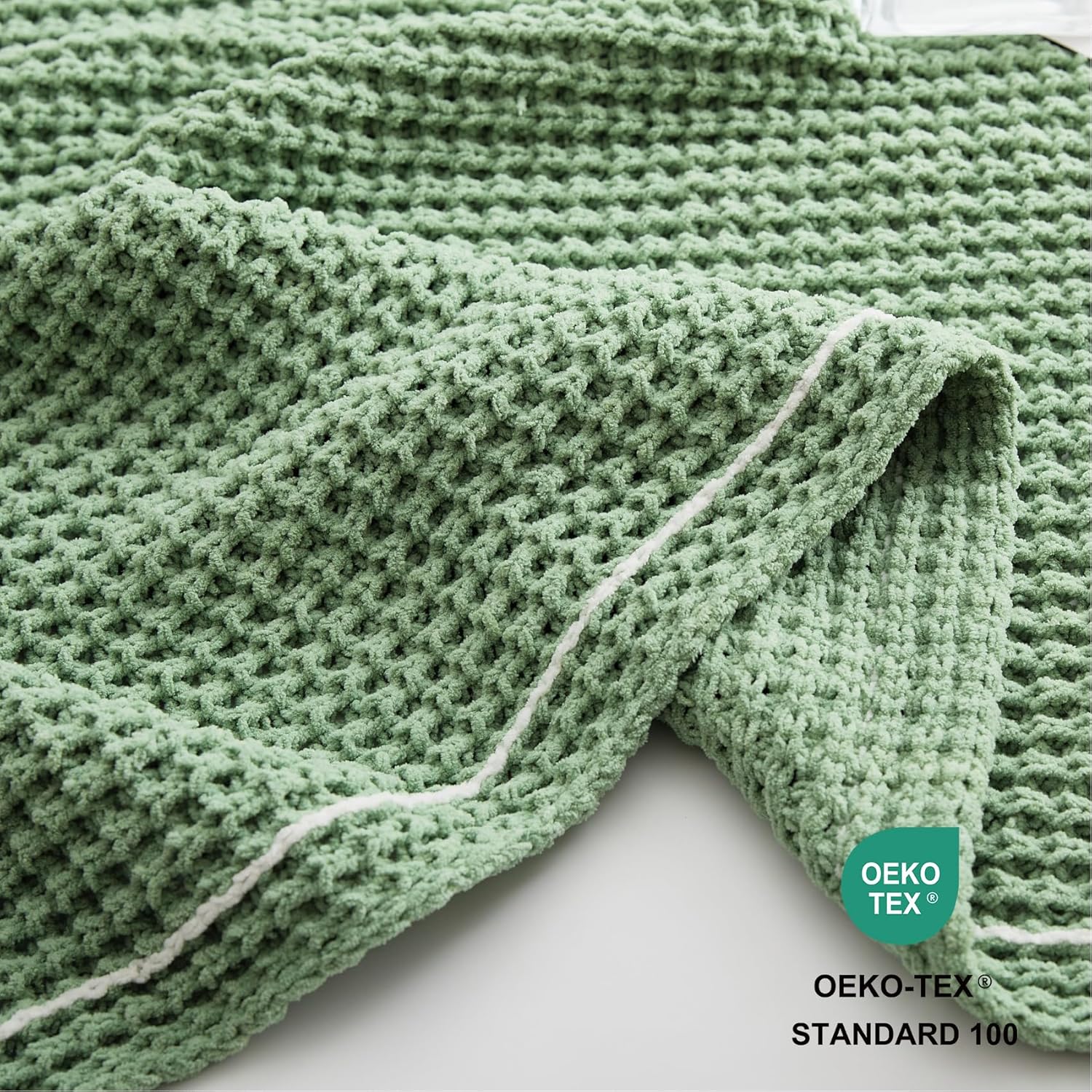 WESHIONGOO Throw Blanket for Couch Soft Knit Throw Blanket with Chenille Yarn Non-Shedding, Chenille Blanket for Living Room Bed Sofa(Sage Green, 50"*60")