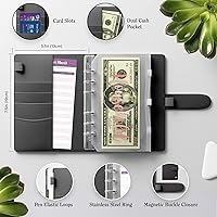 Vista 4 de SOUL MAMA - Carpeta presupuestaria A6 color negro con sobres de efectivo, organizador de dinero de piel sintética para efectivo, 10 calcomanías