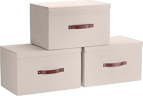 Ornavo Home Paquete de 6 contenedores de almacenamiento plegables con tapa, cesta de almacenamiento plegable de tela de lino, organizador de armario