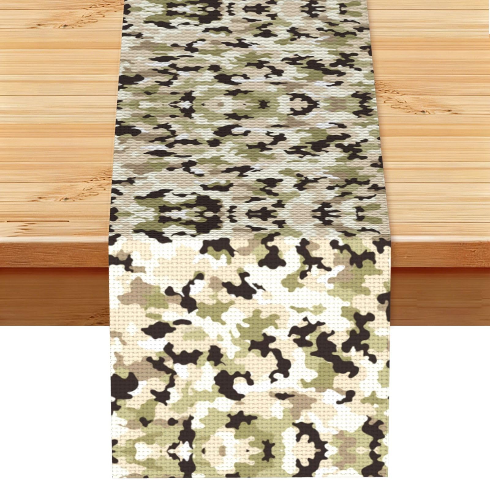 Earthy Beige Camo Texture Printed Table Runner 13 x 72, Wrinkle Resistant Decor for Dining Table Coffee Table Fireplace