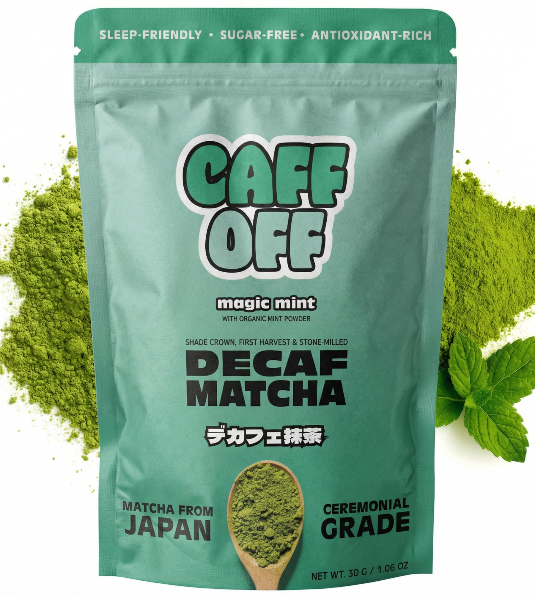 Decaf Mint Matcha Green Tea Powder From Japan – 1.06 oz / 30 g – With Mint Adaptogen- Ceremonial Grade & Sugar-Free – No Fillers or Milk Powders –