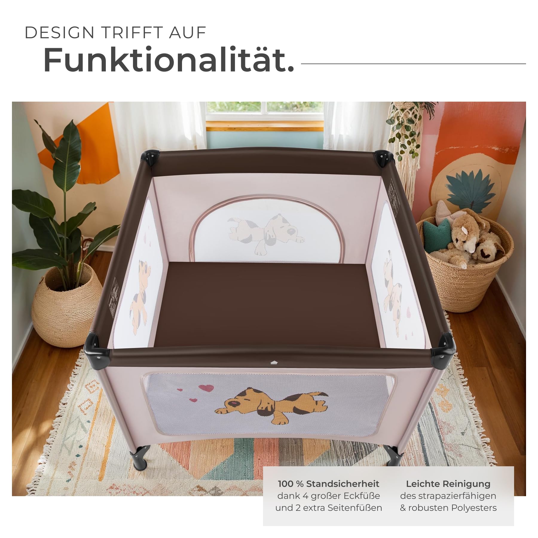 tectake® Laufstall Baby faltbar, Reisebett Kinder, Babybett und Laufgitter Baby in einem, Gitterbett und Playpen, Faltbarer Laufstall mit Matratze, Reisegitterbett - Braun Coffee