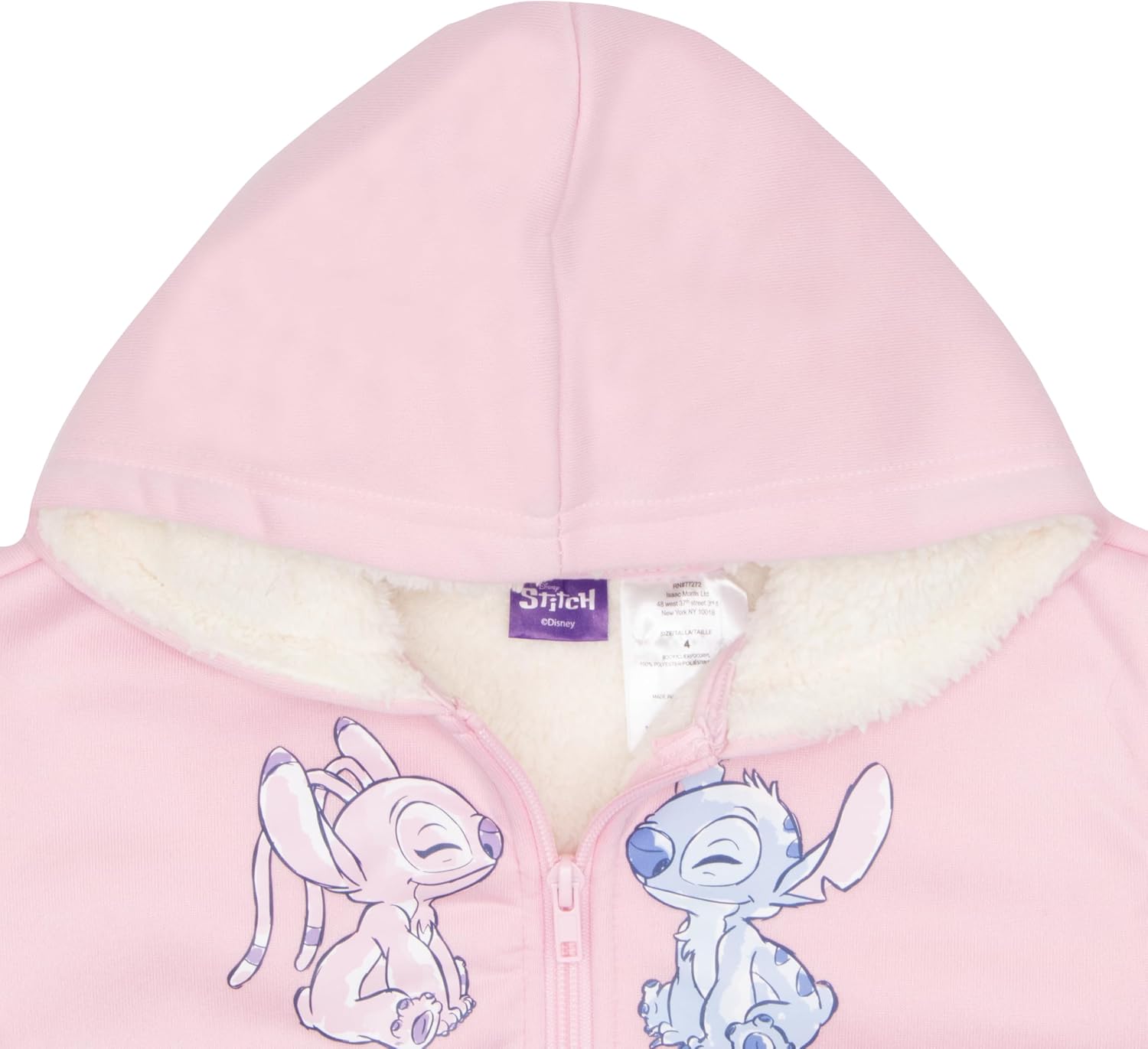 Disney Lilo & Stitch, Minnie Mouse Girls Sherpa Zip-Up Hoodie Graphic Print Design Hooded Sweatshirt for Kids & Toddlers