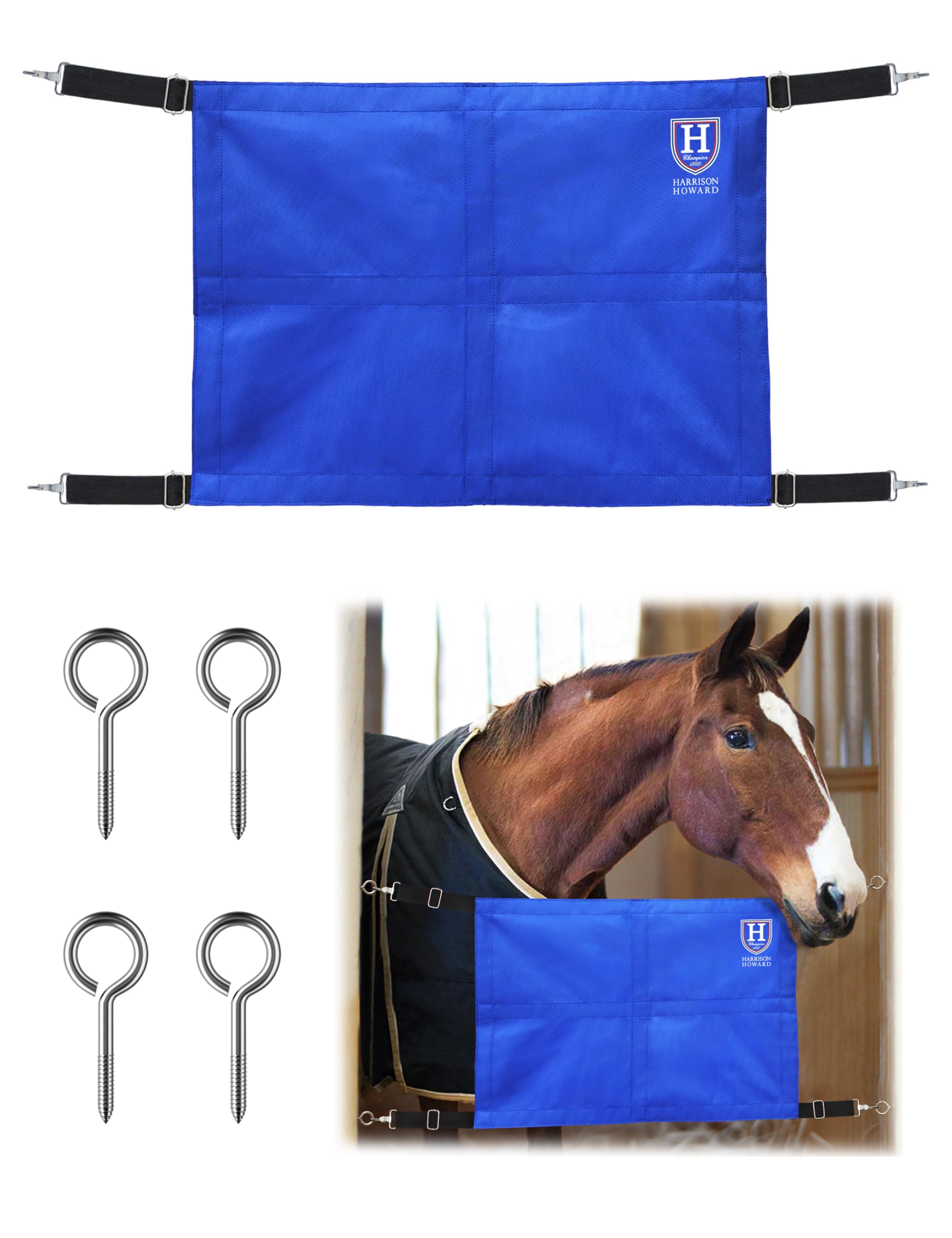Harrison Howard Horse Stall Guard With Spring Hooks | Adjustable, 600D Oxford Fabric (Blue)
