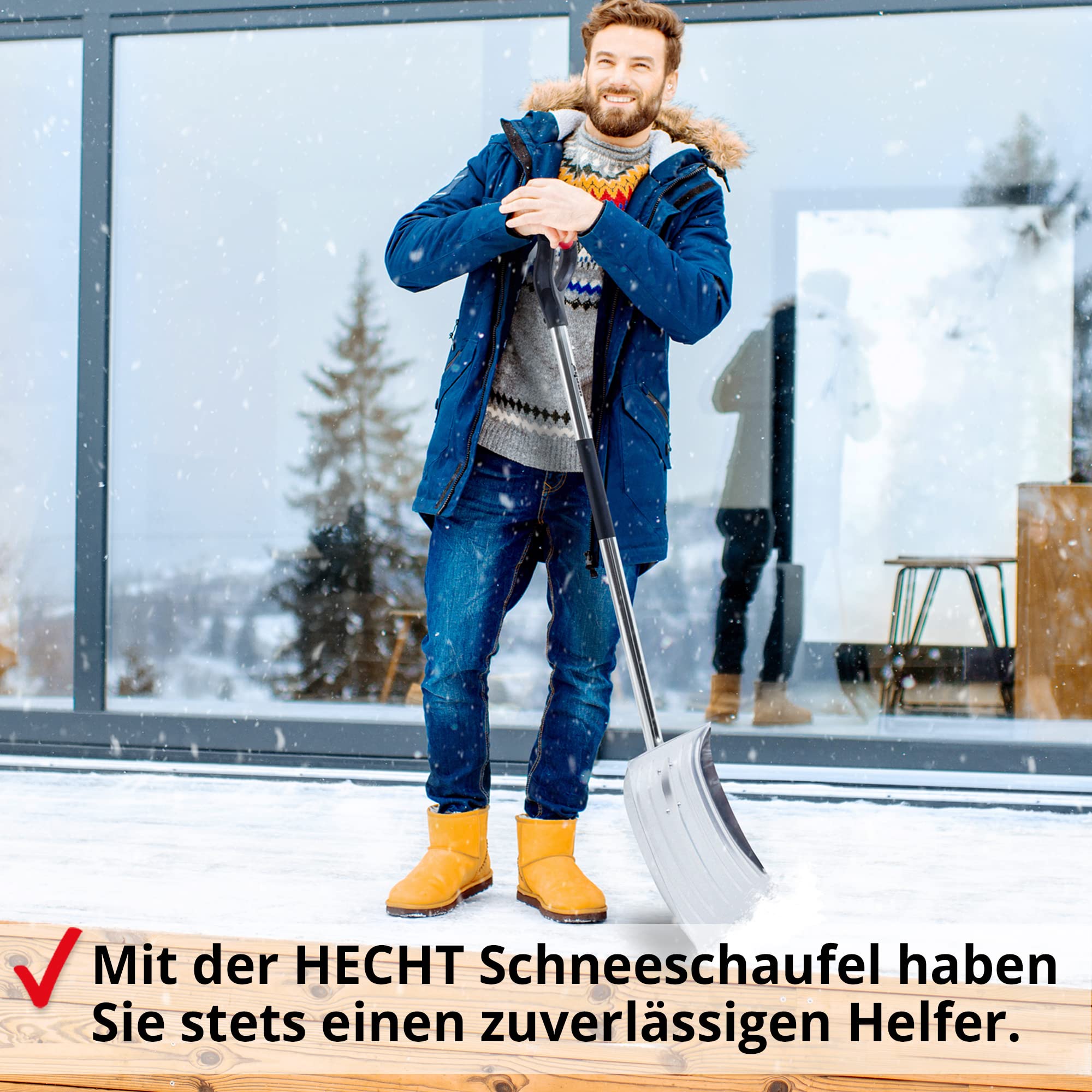 Hecht Profi Schneeschieber - Schneeschaufel mit leichtem Stiel aus Aluminium – 46 cm Metallblatt – Schiebekante – Ideale Schaufel für den Winterdienst – Premium Schneeschieber