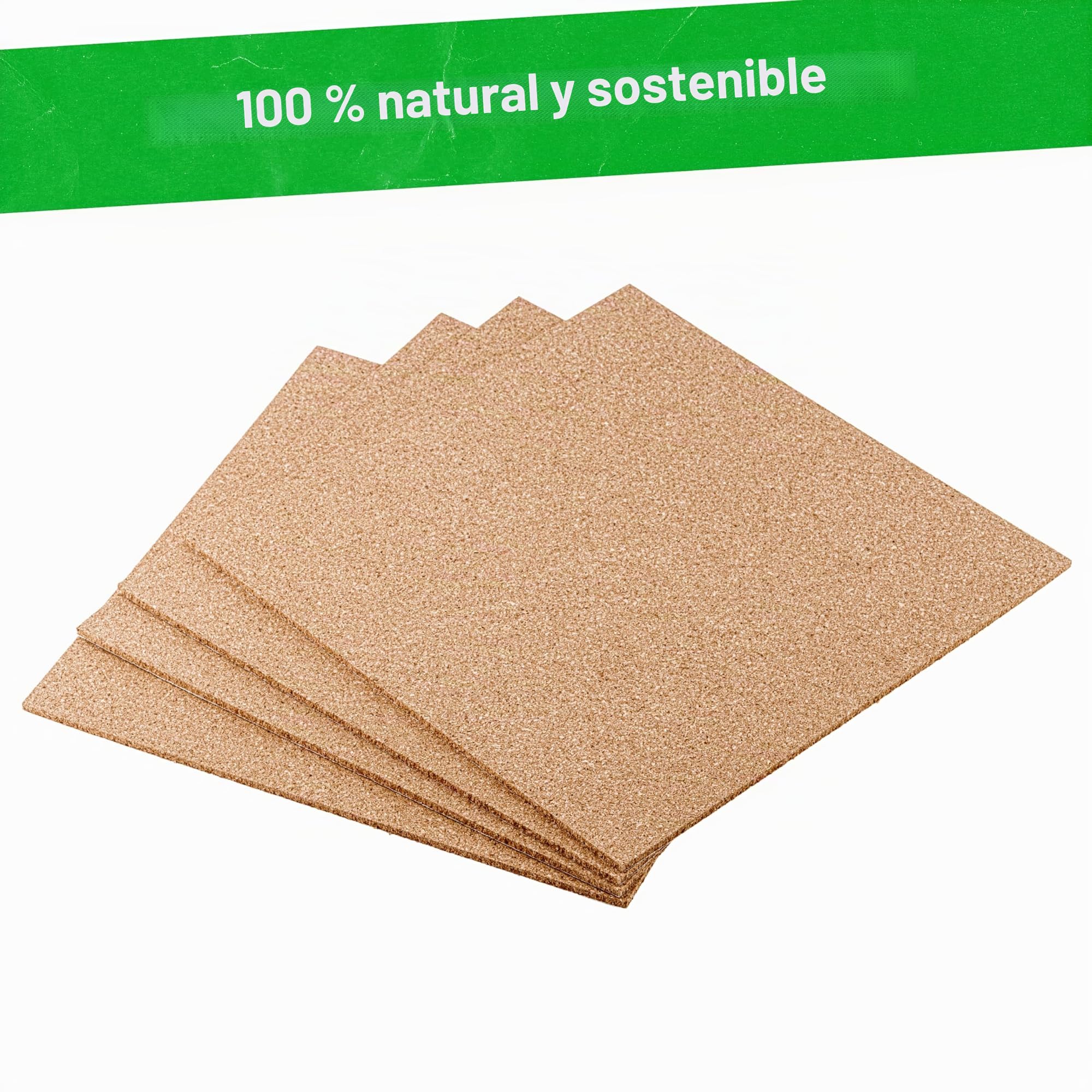 Azulejos de corcho liso natural – 300 mm x 300 mm x 4 mm (paquete de 16)