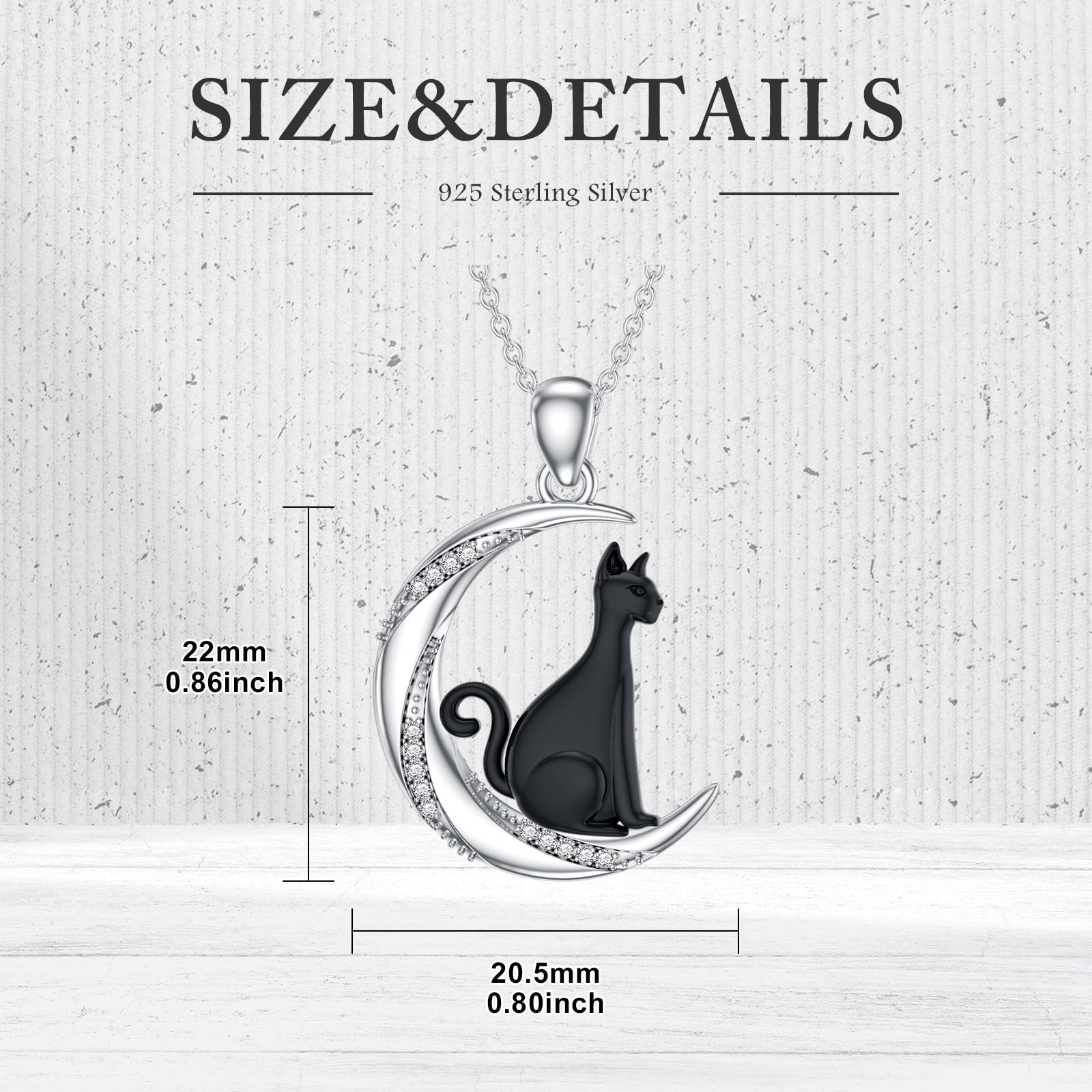 Sonouli Diamond Black Cat Moon Necklace Sterling Silver Black Cat Pendant Necklace Gift for Women