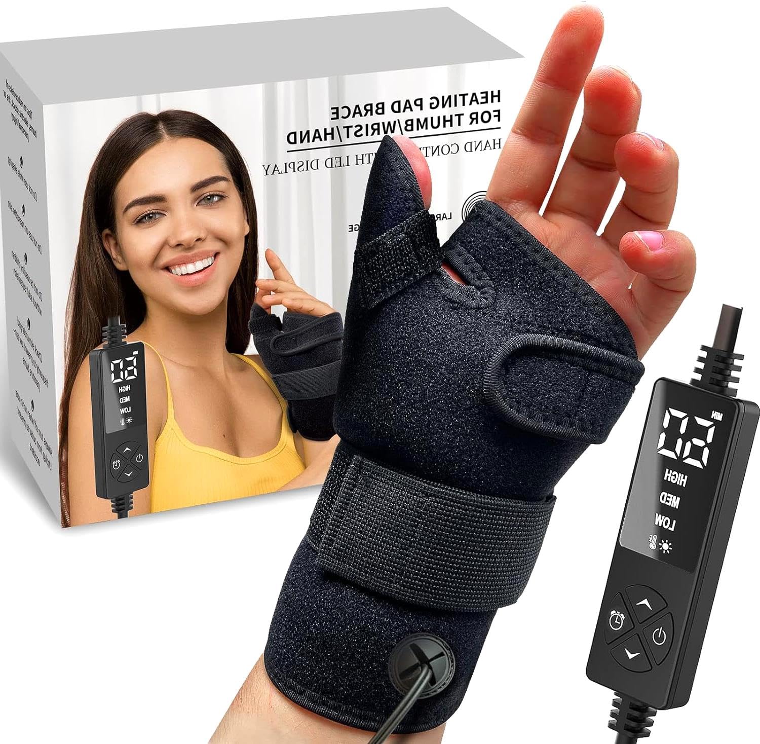 ALEjon Wrist Thumb Brace Heating Pad for Arthritis Carpal Tunnel Tendonitis De Quervains Tenosynovitis - Adjustable Customizable Heat