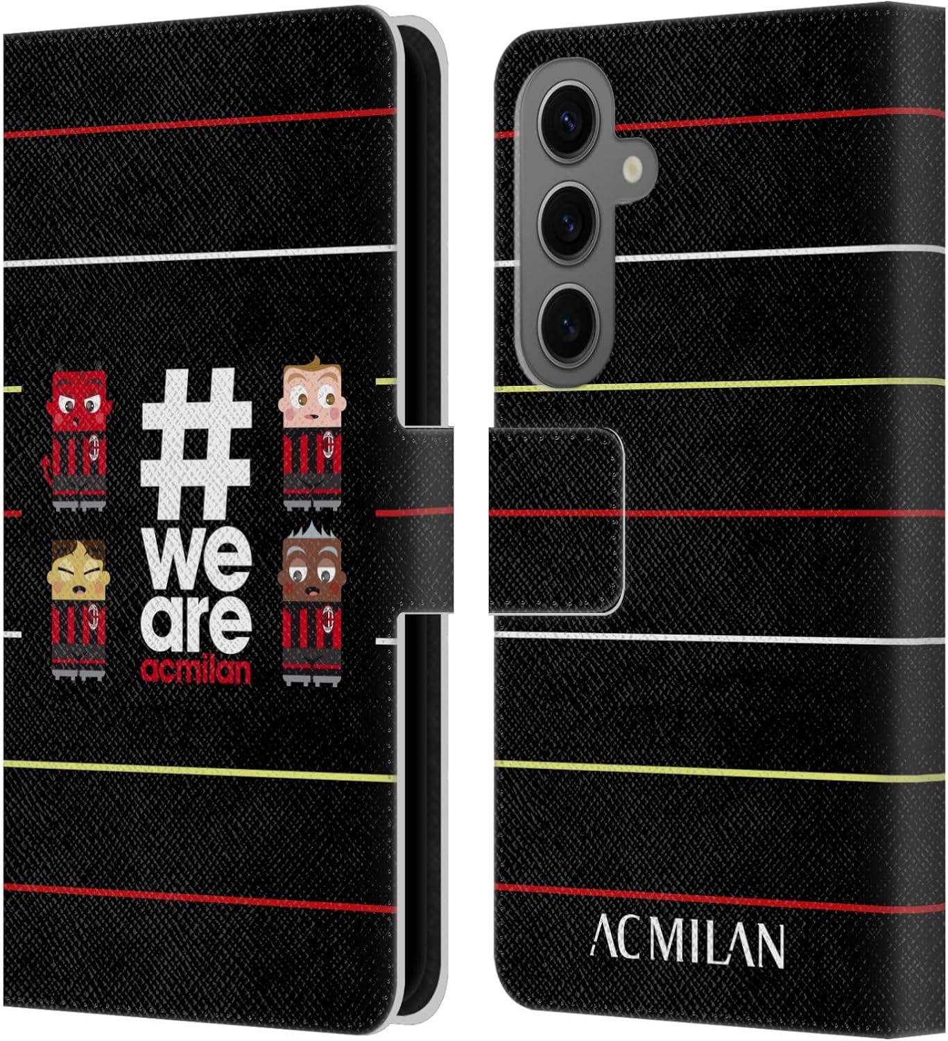 Head Case Designs Officially Licensed AC Milan Stripes 3 Crest Leather Wallet Case Compatible with Samsung Galaxy S25