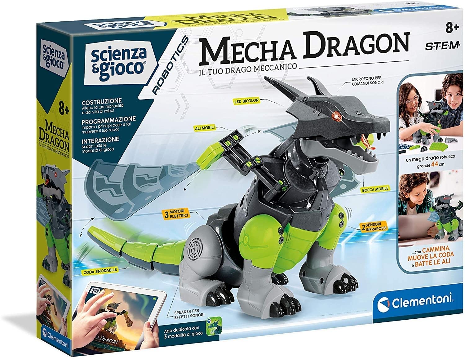 Clementoni Science & Play-Mecha Dragon Robot Scienza e Gioco Robotics Giocco Educativo ed Interattivo, Multicolore, 19170