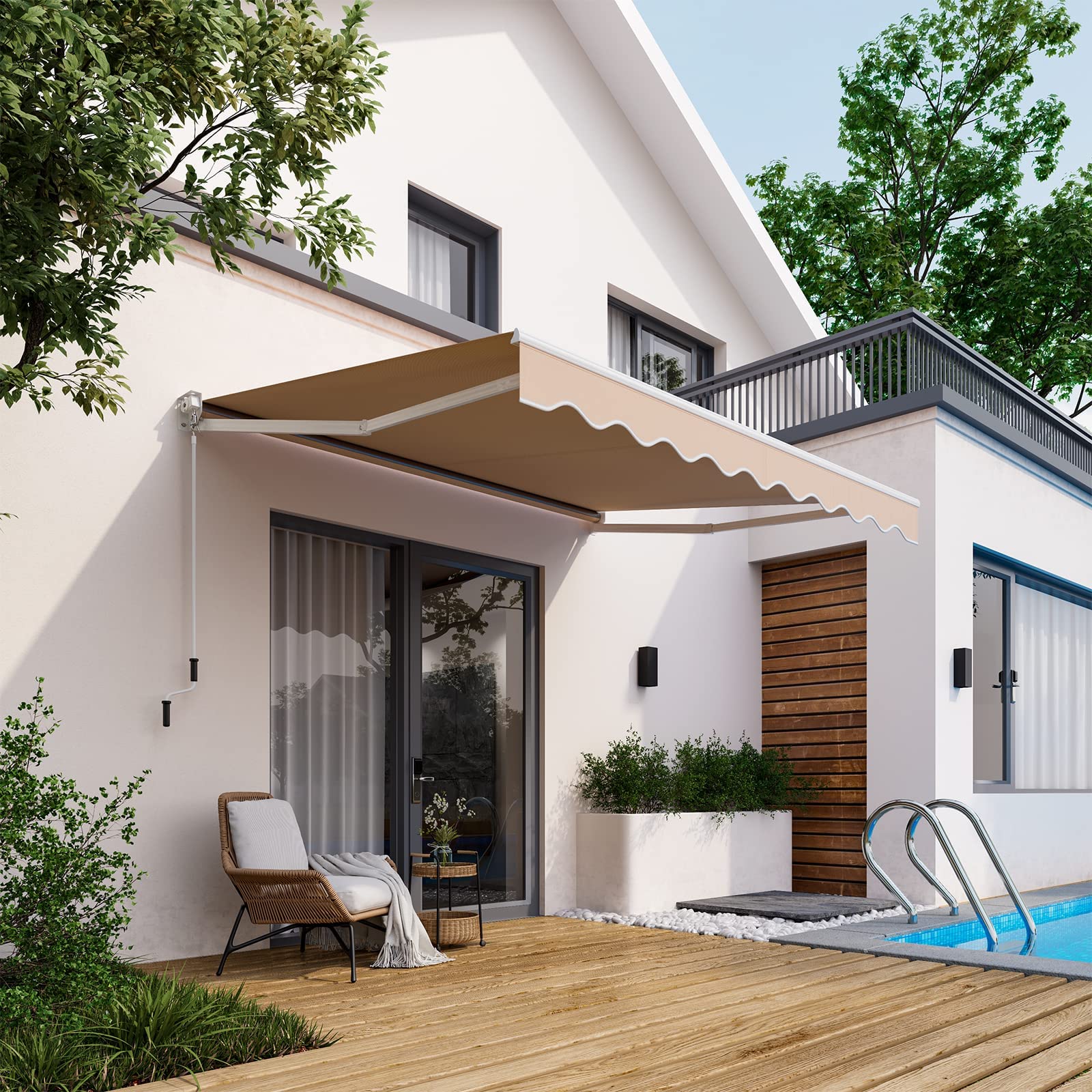 RELAX4LIFE Tenda da Sole Avvolgibile 295x250cm Base Parete/Soffitto Aluminio Beige