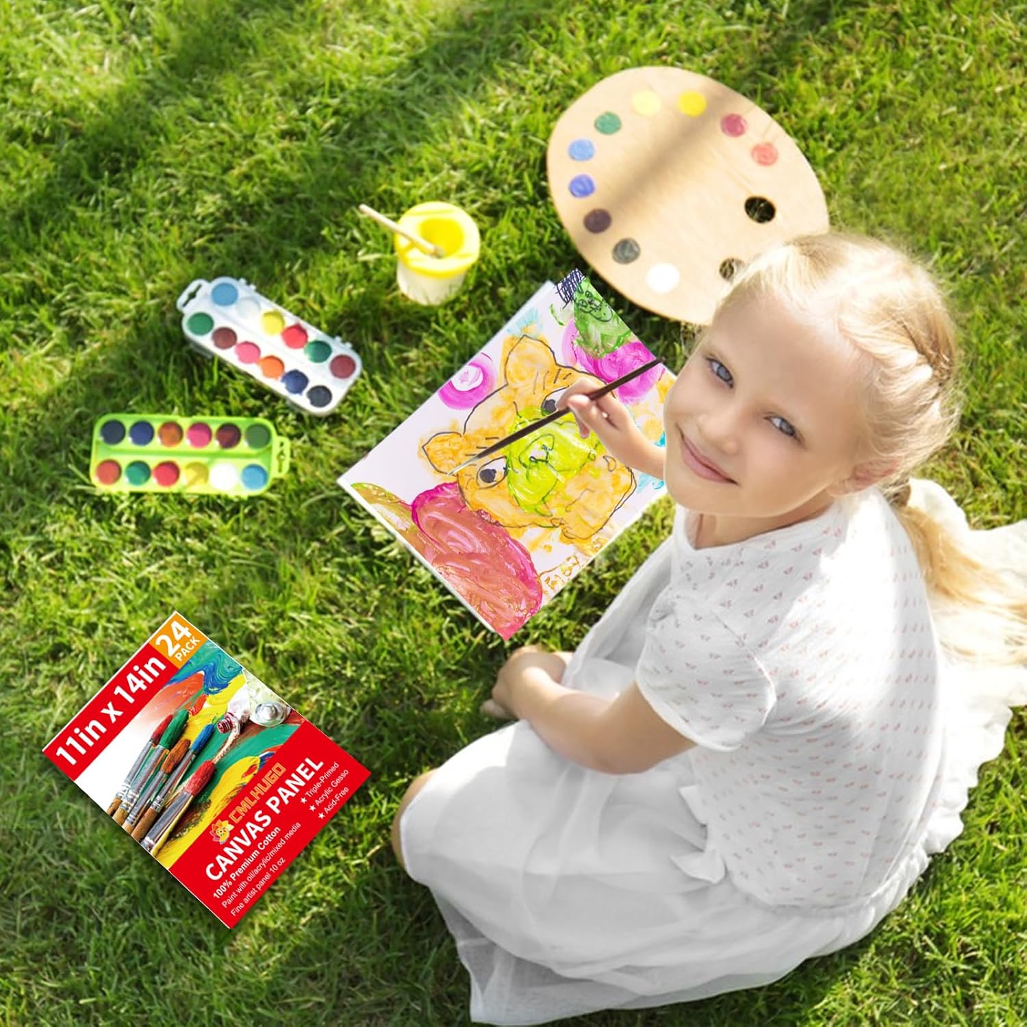 24 Packs 11x14 Blank Boards for Painting Kids, Art Canvases for Painting,Primed Acid-Free 100% Cotton Canvas Panels for Acrylic Oil Watercolor - Image 3