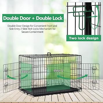24 Inch Small Dog Crate, Heavy Duty Dog Crates for Small Dogs, Metal Wire Folding Dog Cage with Removable Trays, Locks, Double-Door, Divider Panel, Handle, Puppy Crate Pet Crate (24 in, Black)