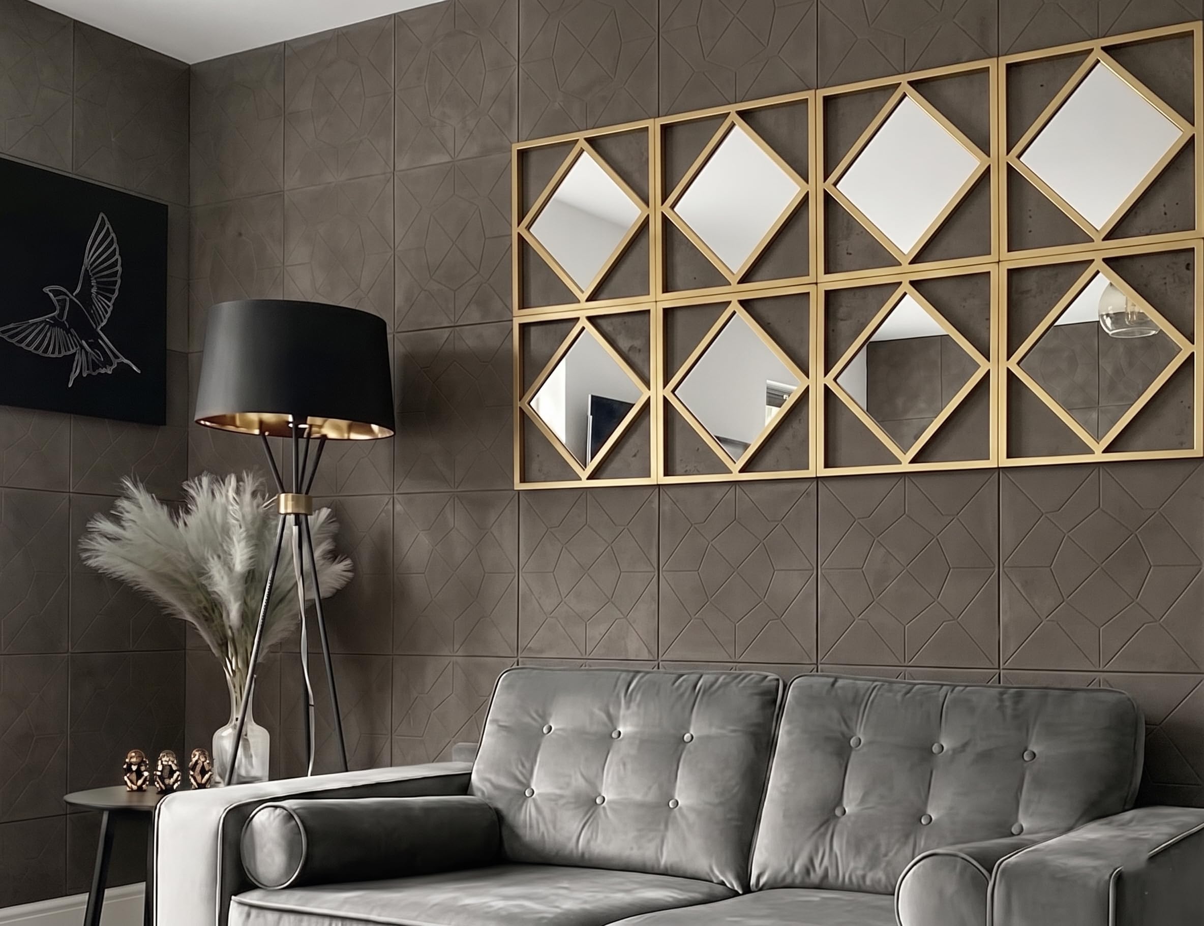 Deenz 3X Gold Square Framed Diamond Shape Wall Art Mirror 40Cm Dia. - Gold / 6