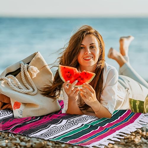 Miniatura 8 de 4 mantas mexicanas tejidas a mano a granel manta de yoga mexicana manta colorida de Falsa Serape manta de playa mexicana bohemia para acampar al