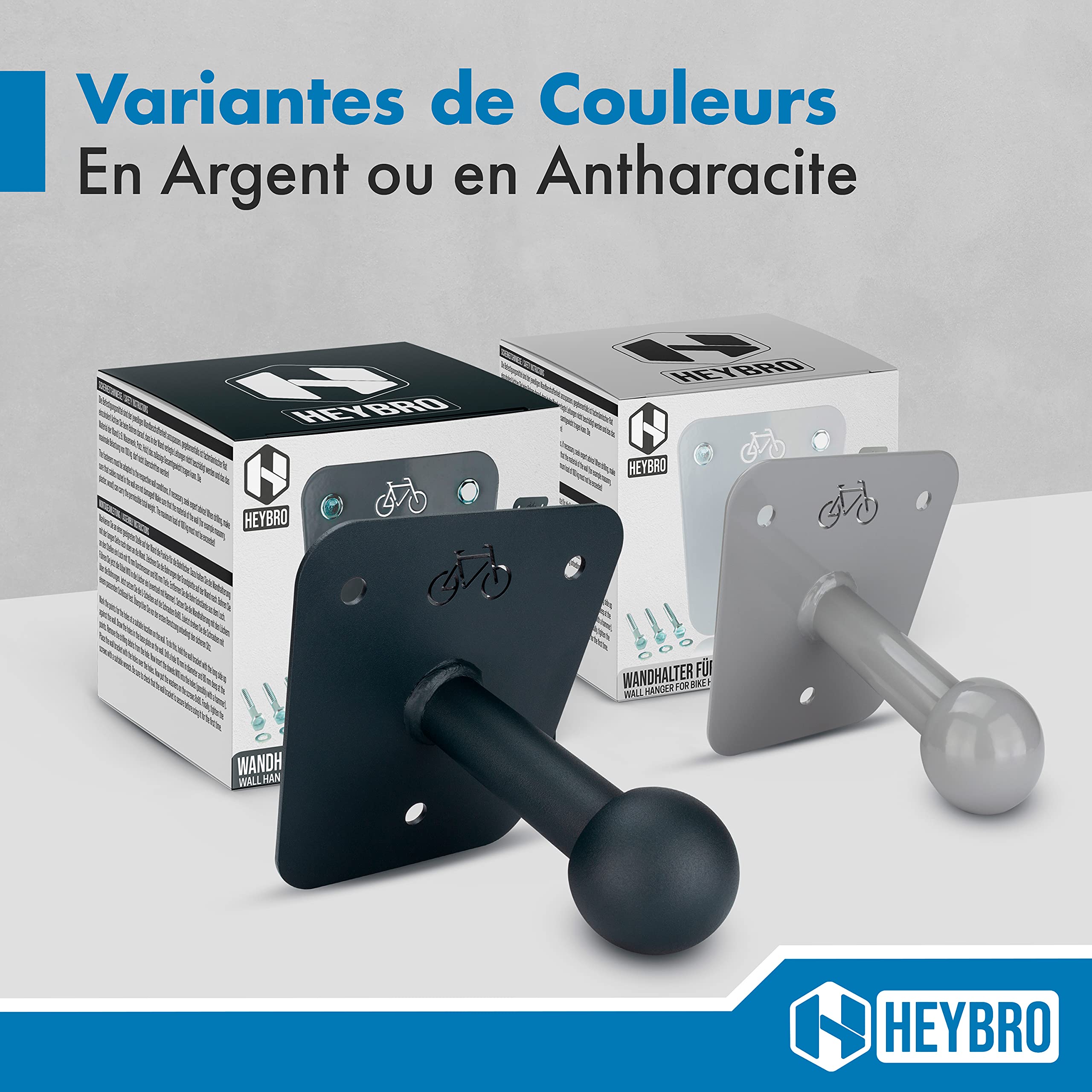 HeyBro Support mural universel pour porte-vélo de la marque accroches inclues- Support mural esthétique et idéal pour votre porte-vélo – Il attire le regard dans n’importe quel garage ou cave
