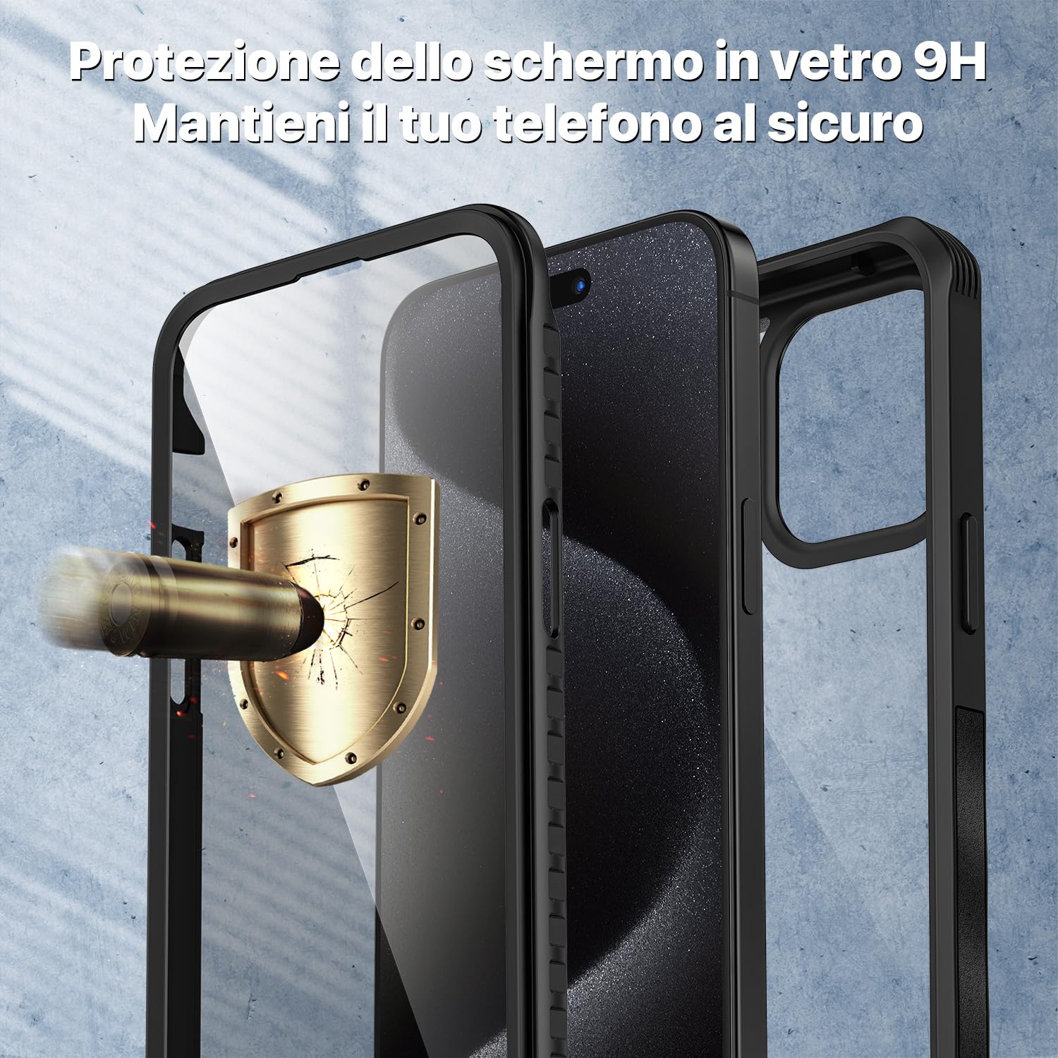 CENHUFO Privacy Cover iPhone 15 Pro Max, con Protezione Schermo Vetro Temperato Anti Spia e Pellicola Fotocamera [9H HD] 360 Gradi Antiurto Fronte Retro Doppia Custodia per iPhone 15 Pro Max -Nero