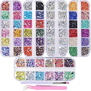 editTime 5000 Pieces (5 Boxes) Shiny Colorful Nail Art Rhinestones Nail Stone Gems Design Kit with a Curved Tweezers and a...