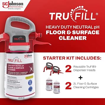 SC Johnson Professional TruFill Heavy Duty Neutral pH Floor & Surface Cleaner Starter Kit, Two 2L Cartridges, Two Dispenser Heads, Concentrated Formula for Daily Maintenance, for Professional Use Only