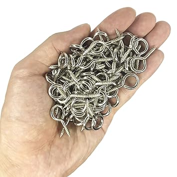 HEVERP 120 Pcs 1 Inch Small Screw Eyes Galvanized Metal Eye Hooks/Self-Tapping Screws Hooks Ring/Screw Hooks (Silver)