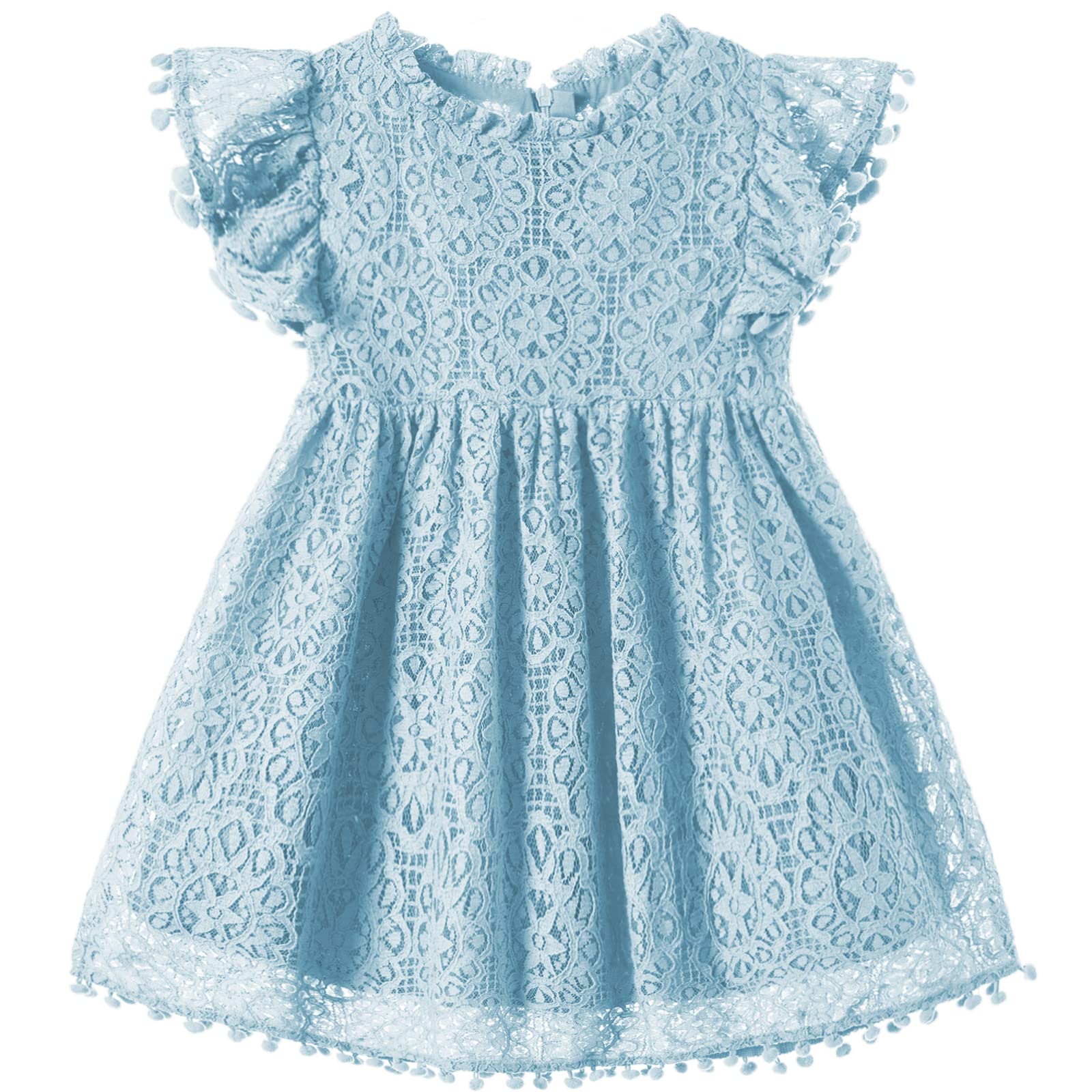 Niyage Toddler Girls Elegant Lace Pom Pom Flutter Sleeve Party Princess Dress