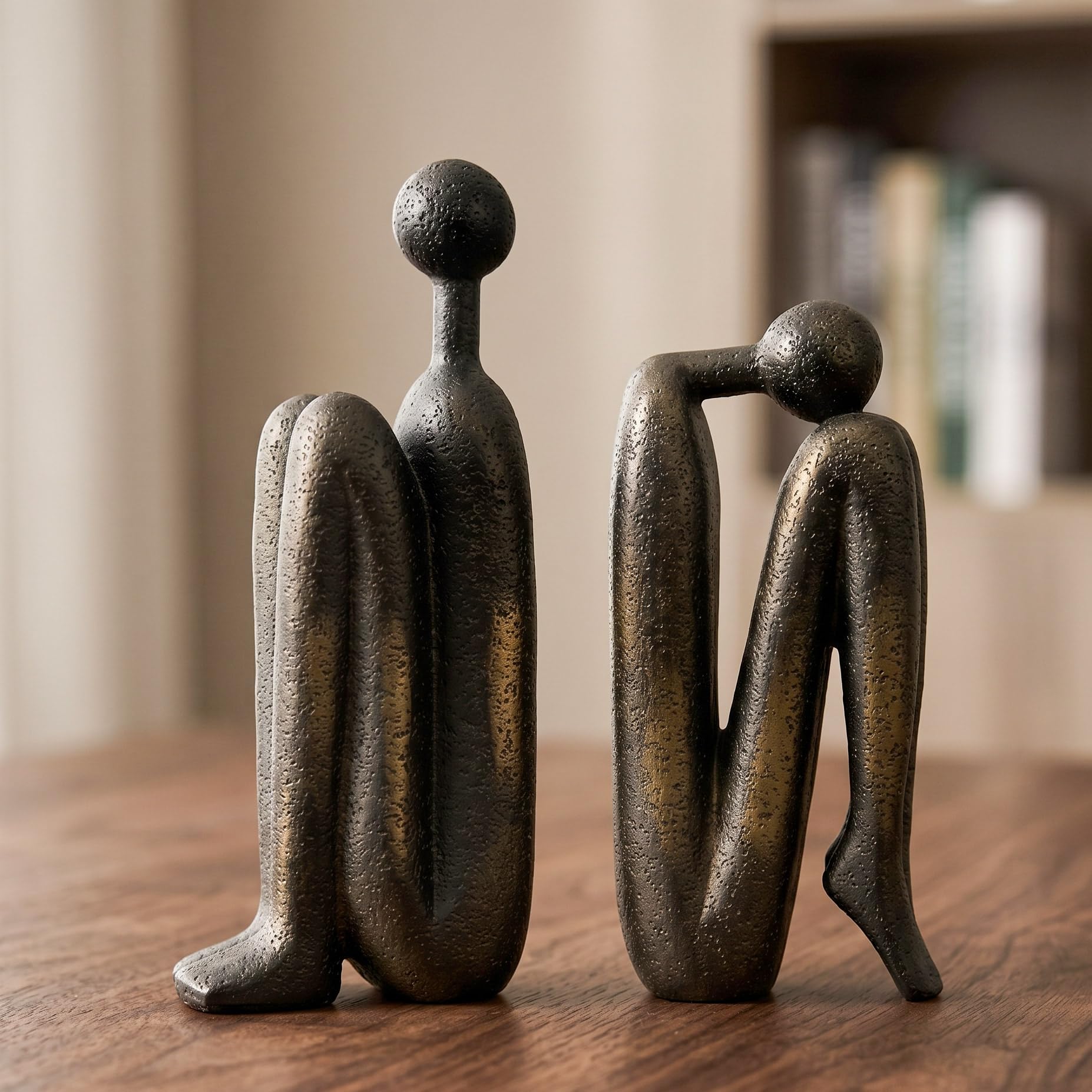 Luyseyha Decorative Bookends, Resin, Bronze, 22.4x5.5x9cm, Abstract Thinking Sculpture