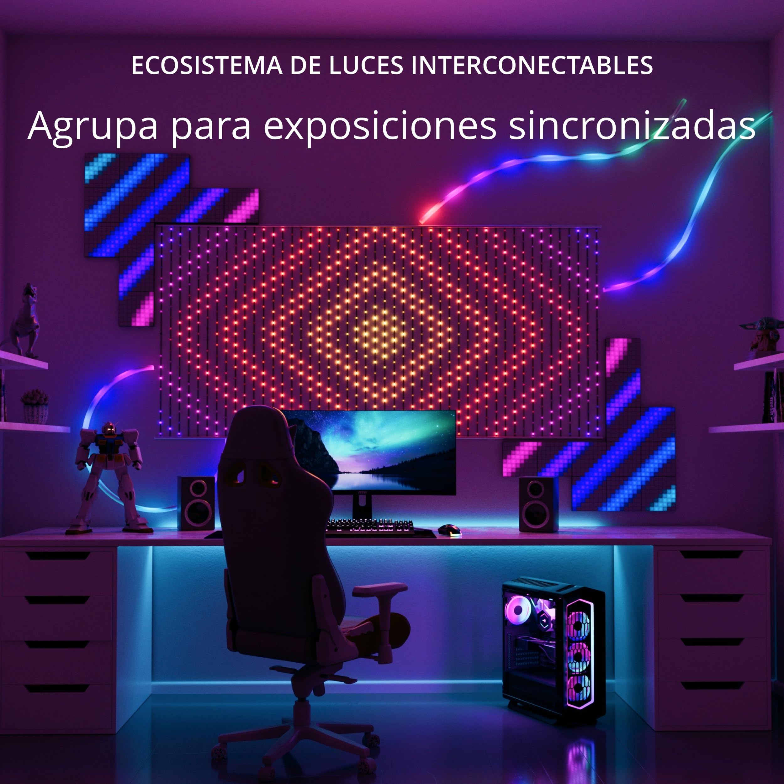 Twinkly Line Kit - Tiras de Luces LED RGB, Autoadhesivas + Magnéticas - Decoración de Interiores - Control por App - Blanco, 1,5 m