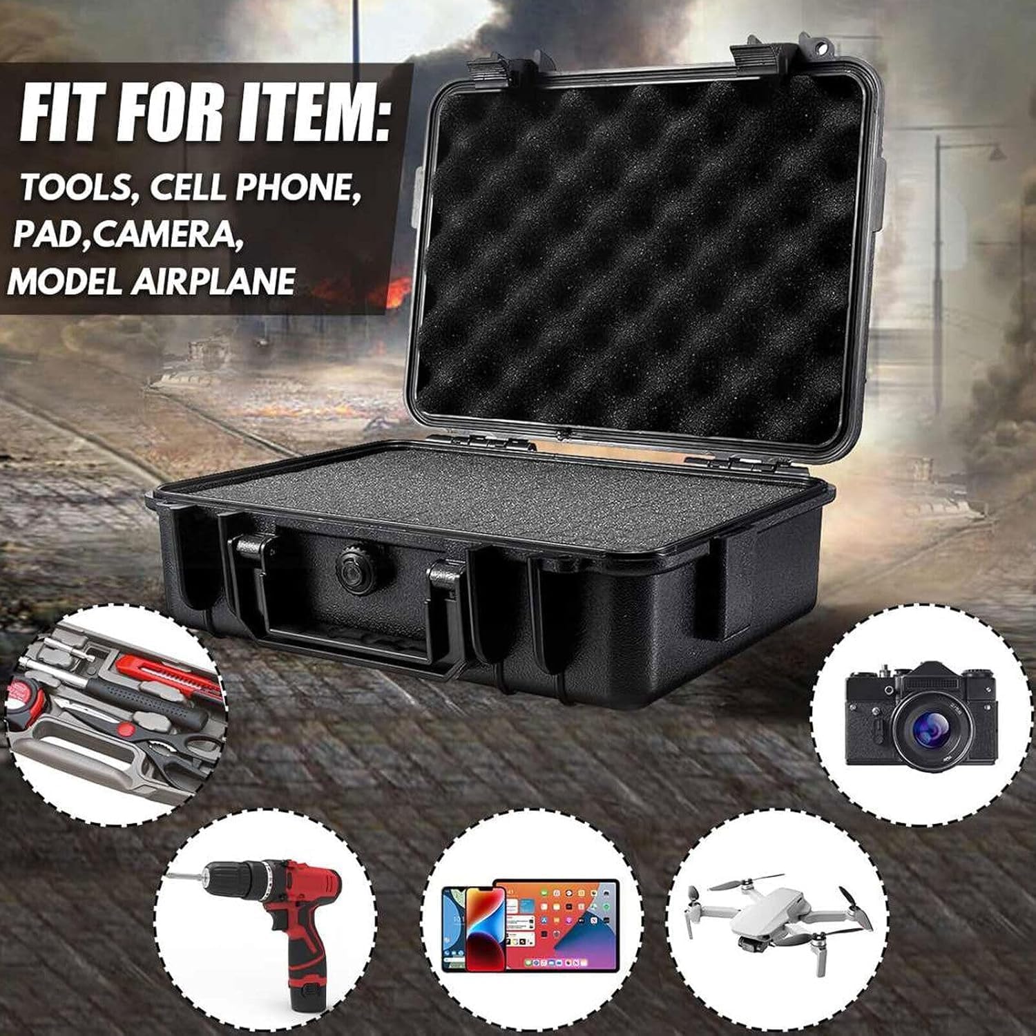 Kamera Koffer Transportkoffer mit Rasterschaumstoff, SLR-Tasche Aufbewahrungsbox, wasserdichte Kameratasche für Drohne, Kamera & Objektiv Zubehör, stoßfest & tragbar mit Schloss (L)