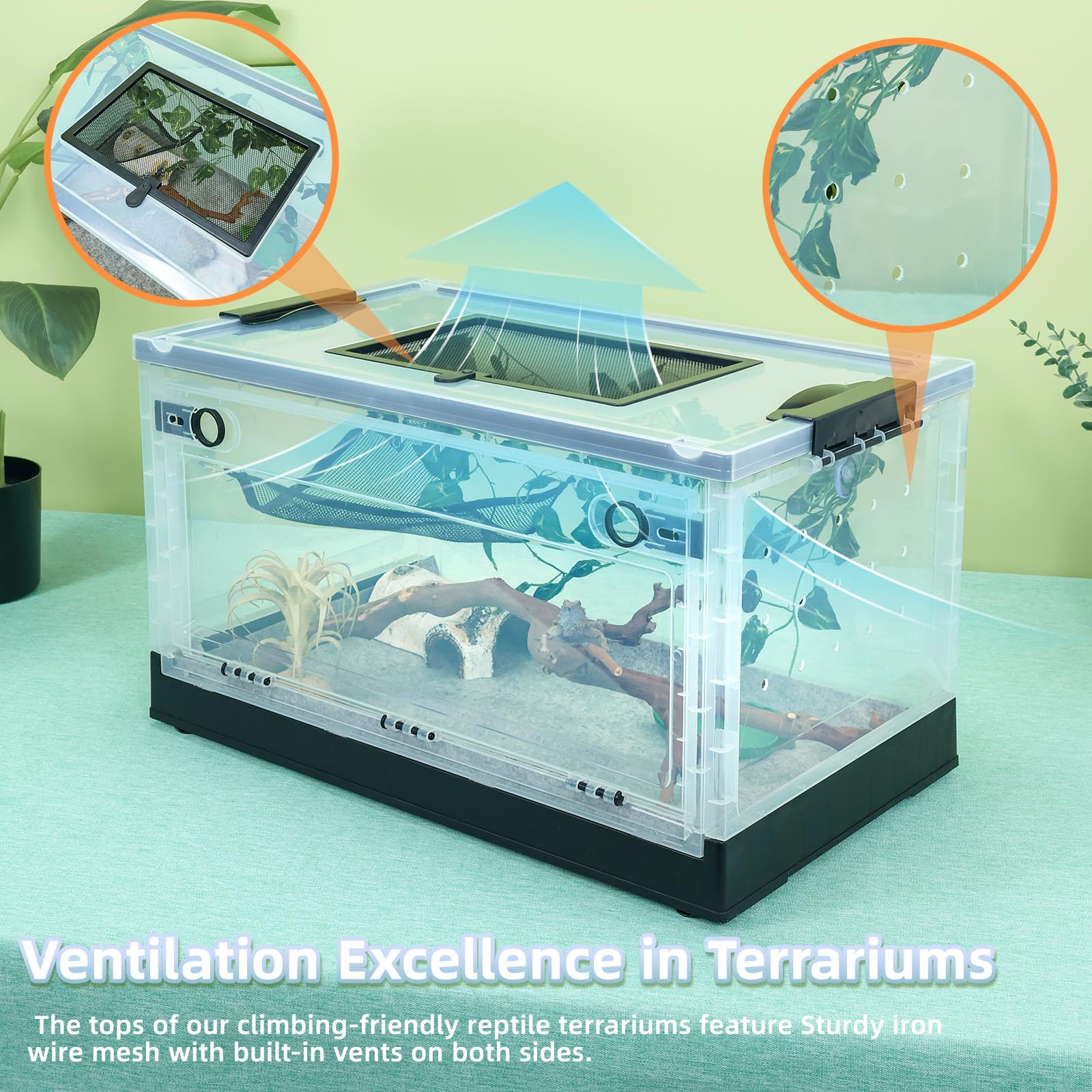Terrarios plegables para reptiles de 16 pulgadas, tanques de serpientes y recintos para dragones barbudos, iguanas, lagartos, gecos crestados, vistas claras, portabilidad, ventilación de malla