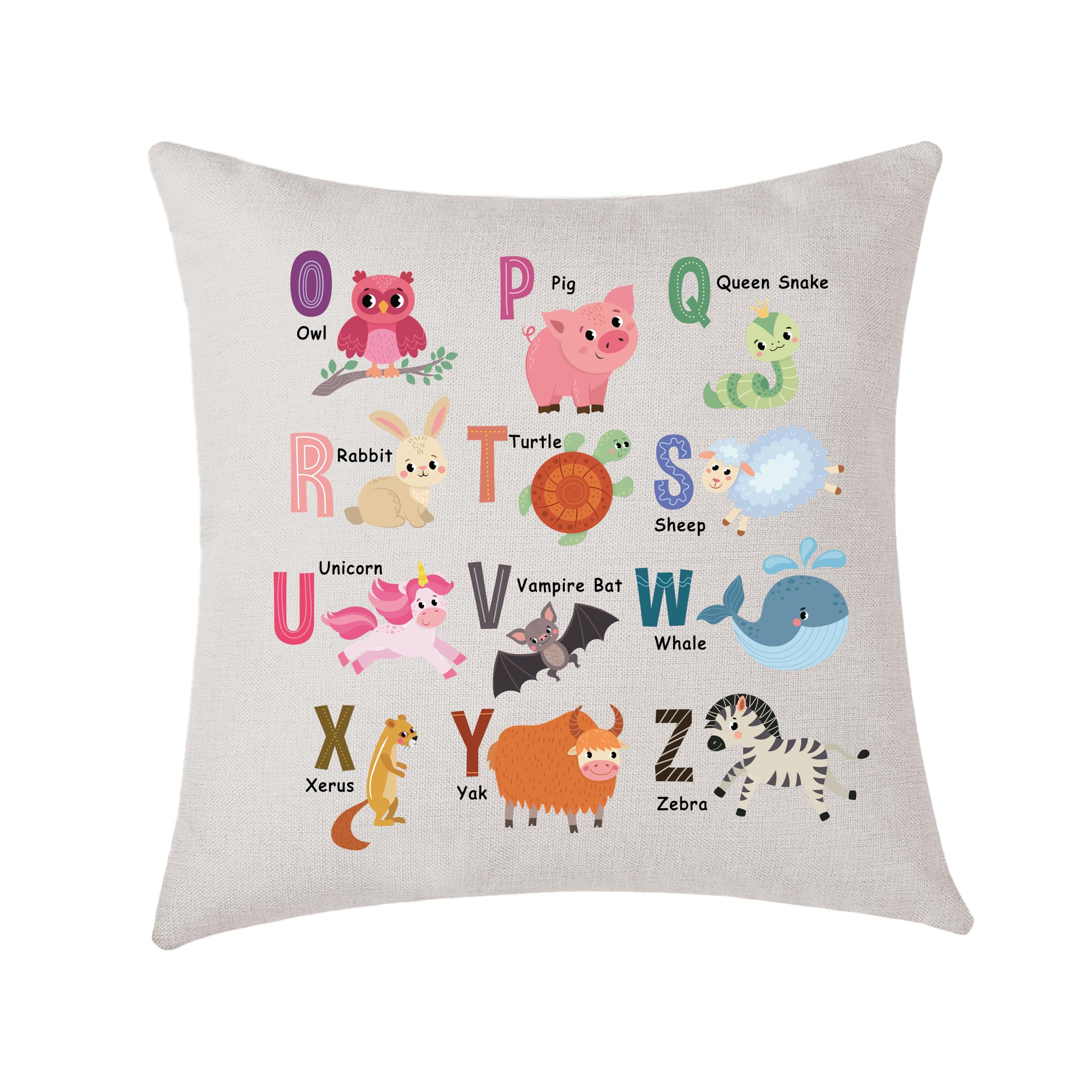 AMZKWY Educational Bedroom Nursery Gifts Animal Alphabet Colour Letters A-Z Cushion Cover Throw Pillow Cover Gift To Kid Family 45x45 cm Children Playroom Decorations (Letter O-Z)