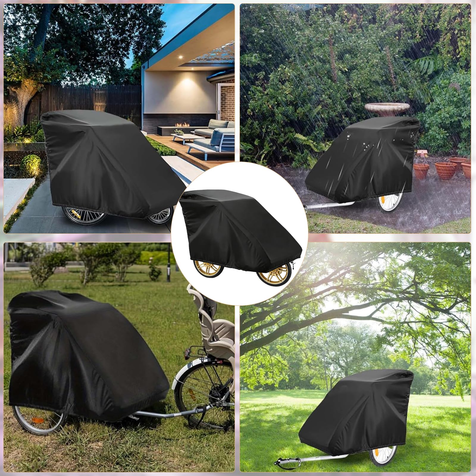 Copertura Universale per Rimorchio Bicicletta 140×84×99 cm Pieghevole Impermeabile Nera