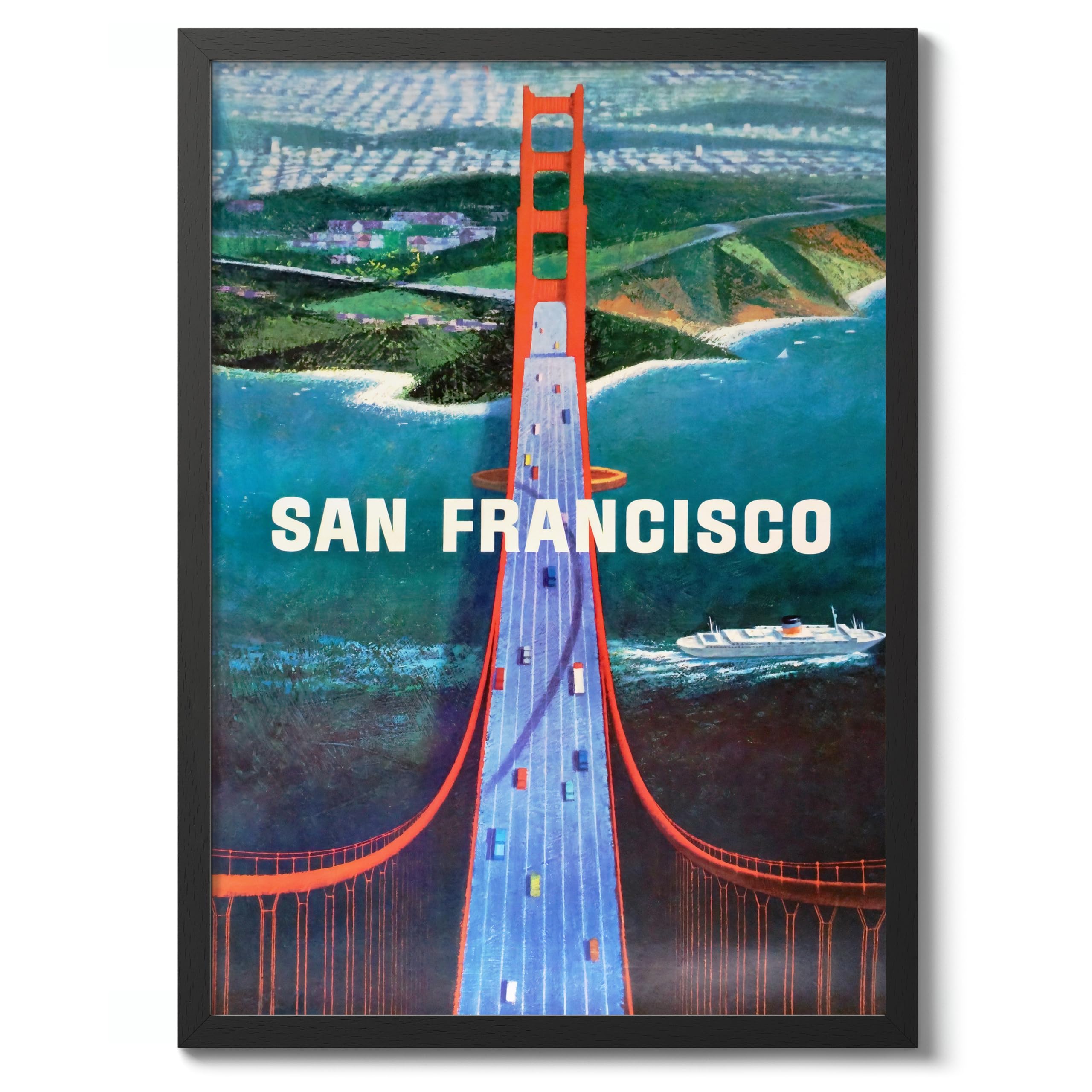 Animato San Francisco, California Vintage Travel Poster, Retro Tourism Print, Popular Attractions Around The World, Postcard Home Decor, Archival Matte, 50x70cm (Black Frame) - 50x70cm โ image 1