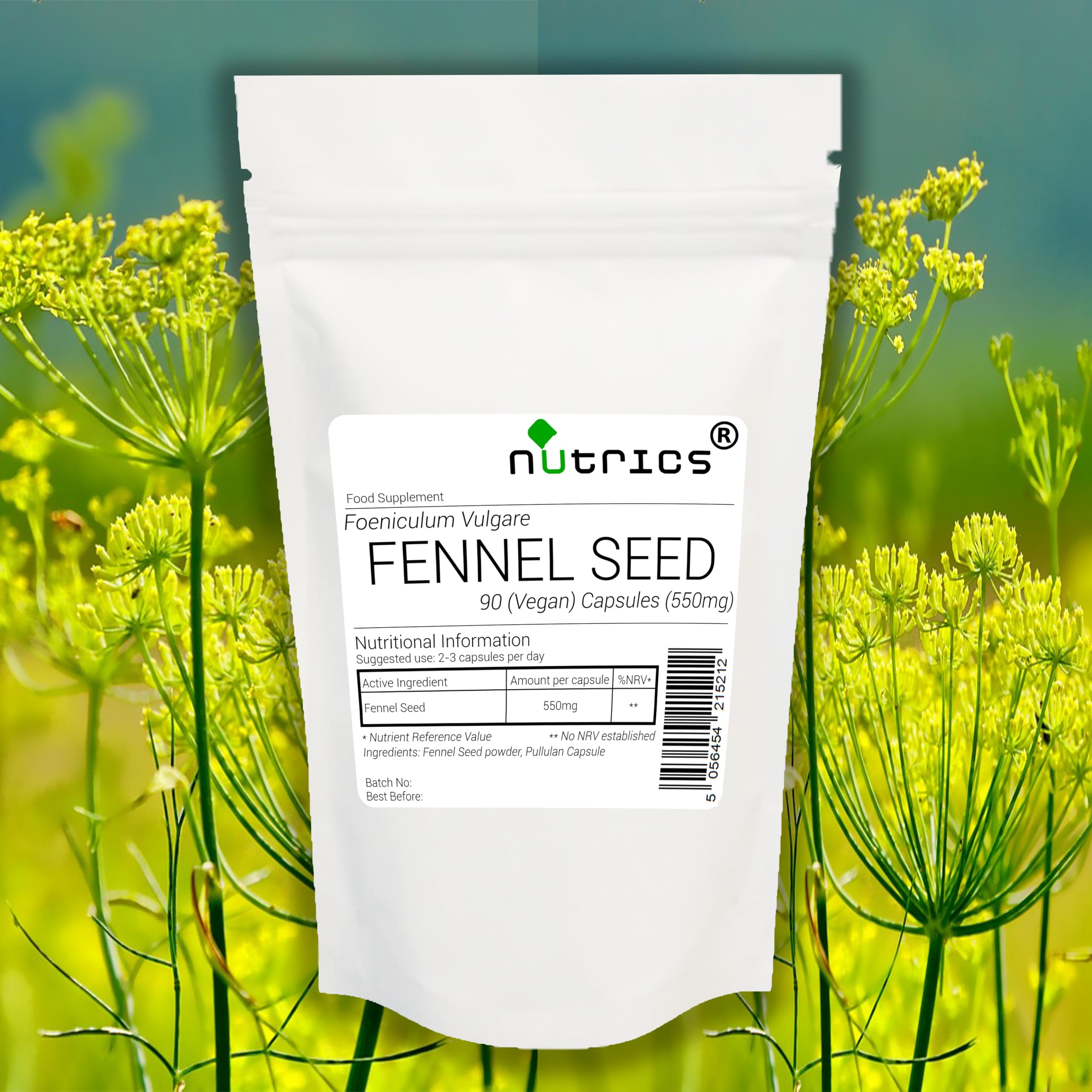 Fennel Seed 550mg x 90 Vegan Capsules No fillers, Binders or Bulking Agents - Suitable for Vegan Vegetarian Diet