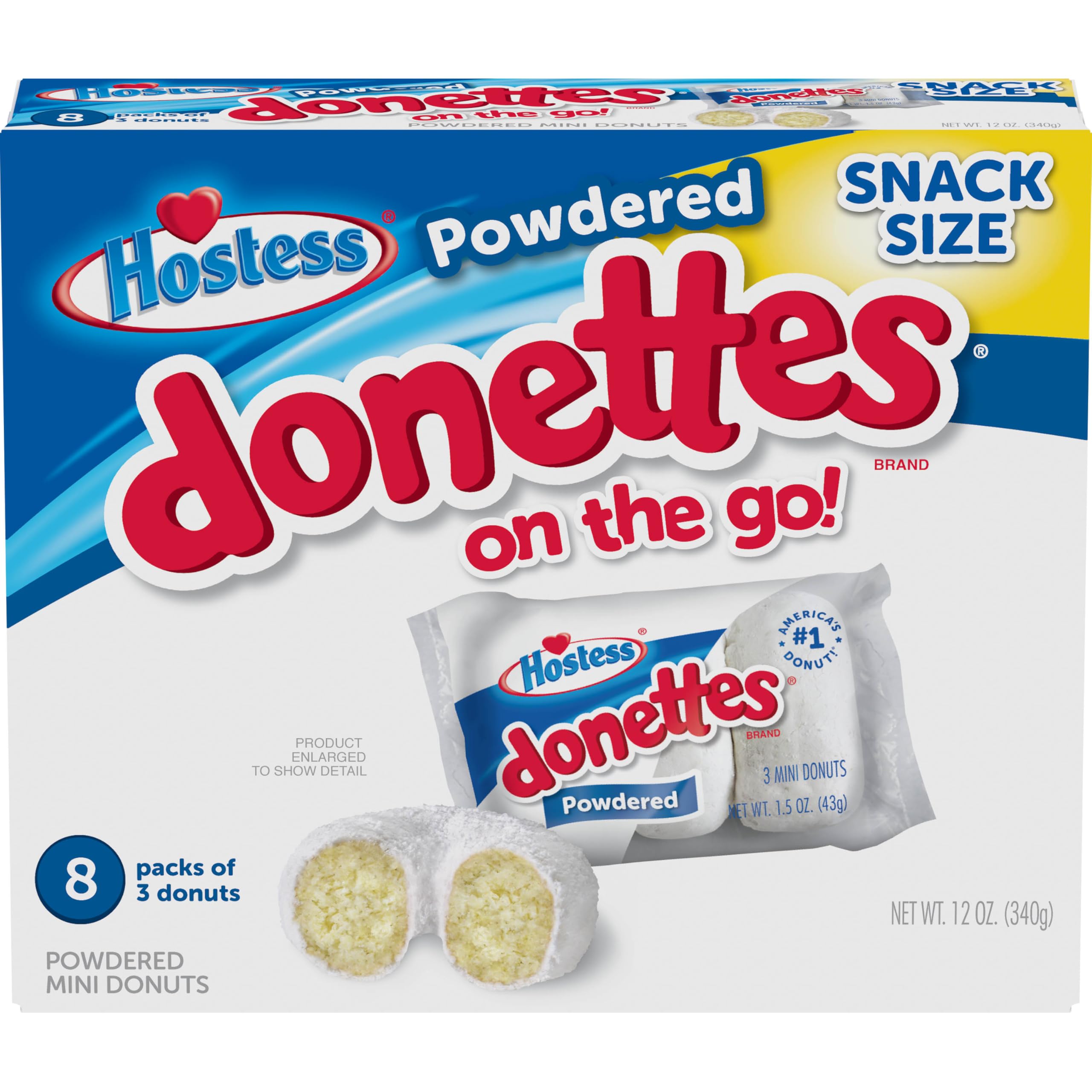 HOSTESS Powdered DONETTES Donuts Snack Pack, 3 Count Bags (48 Pack)