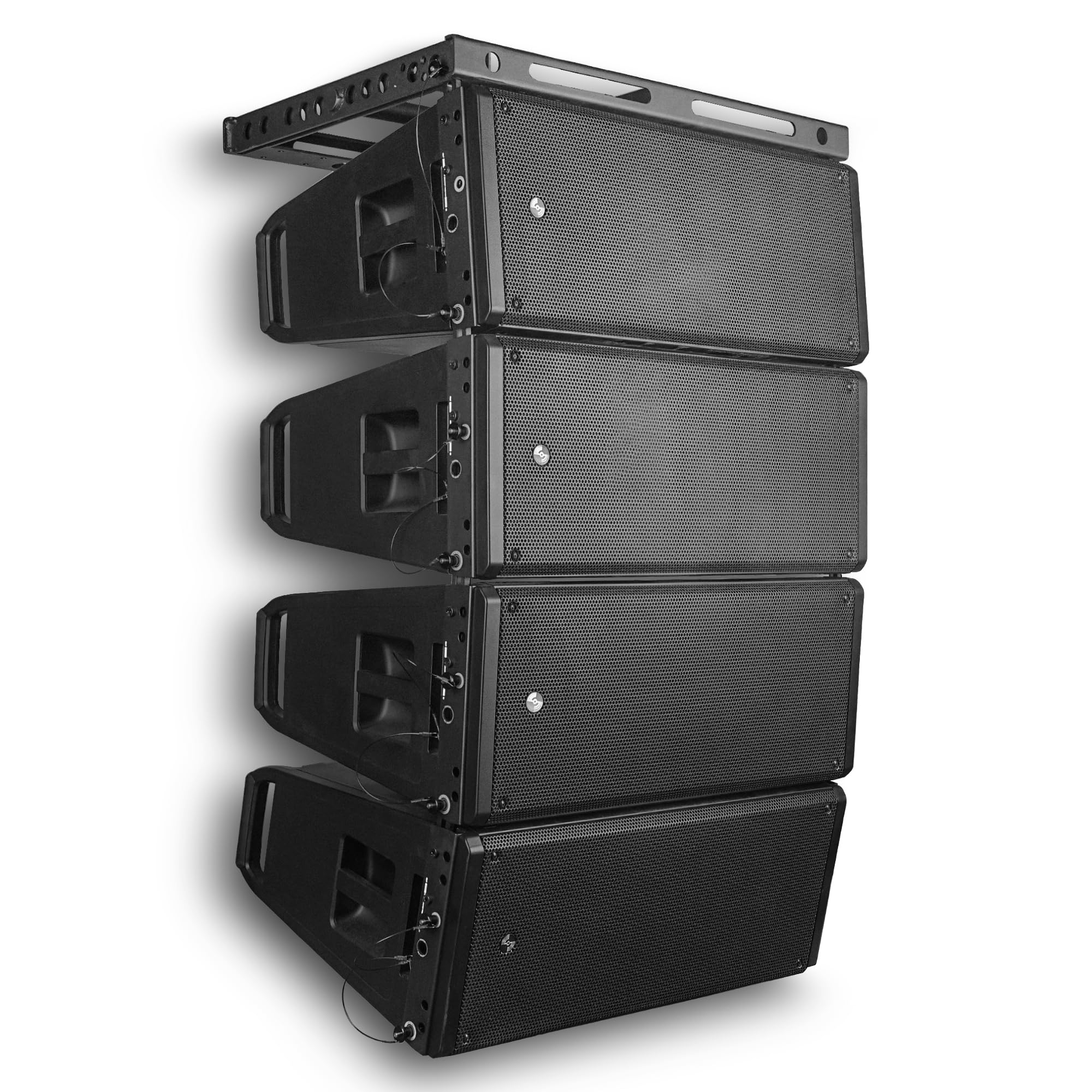 Sound Town ZETHUS Series Powered Line Array Speaker System with Four Dual 10-inch Line Array Speakers, One Flying Frame, Black (ZS-A210X4F)