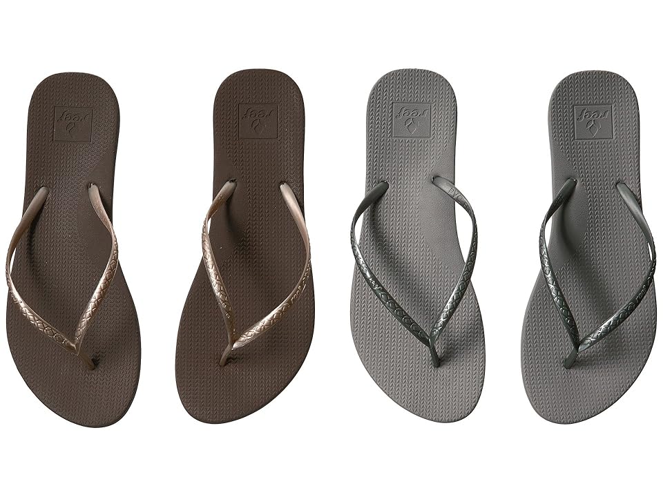 

Reef Escape Lux 2-Pair Variety Pack (Night Out (Coffee & Pewter)) Women's Sandals, Gold