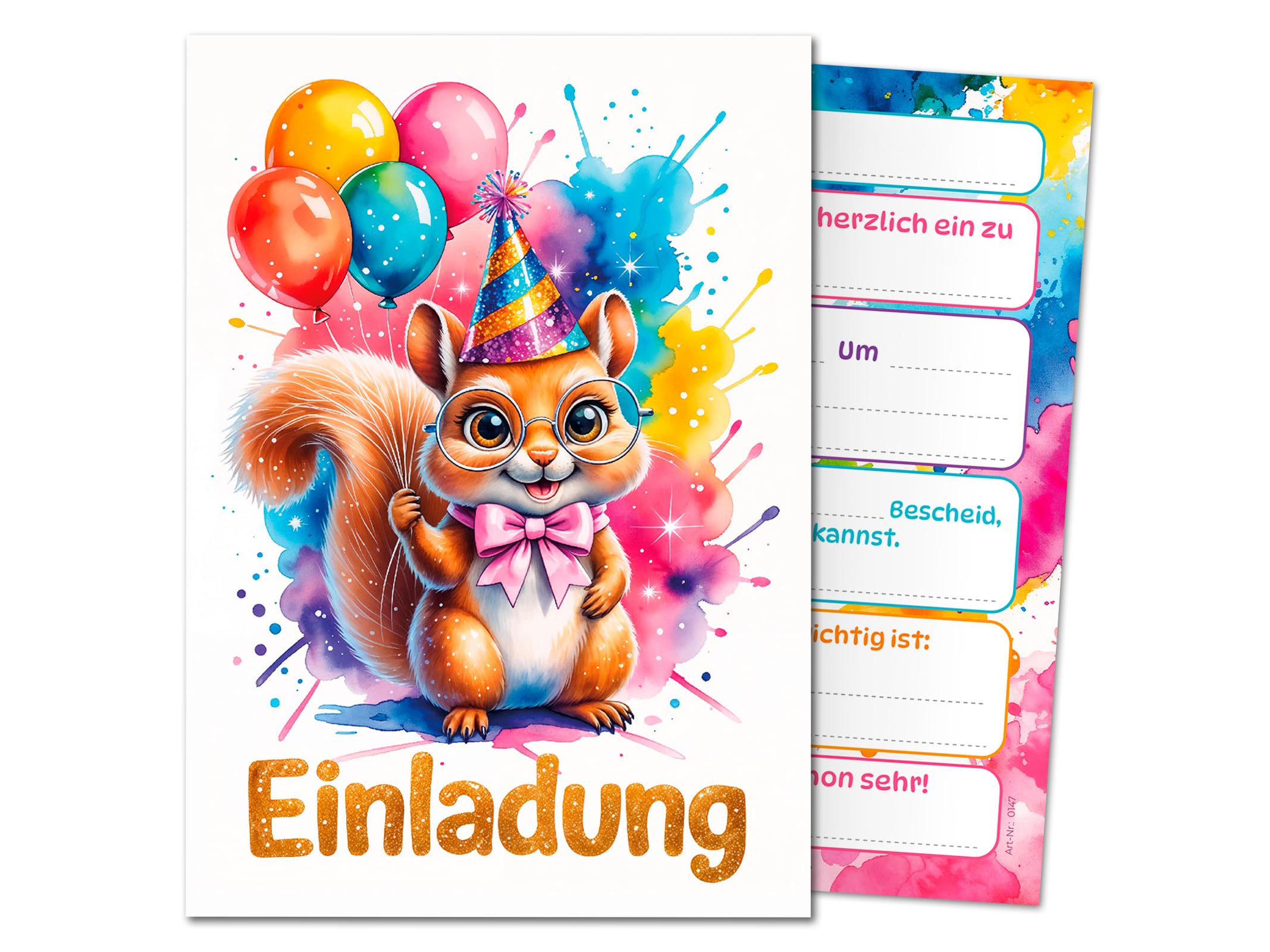 JuNa-Experten 12 Einladungskarten zum Kindergeburtstag Jungen Mädchen Kinder Tiere Eichhörnchen coole Einladungen Geburtstag Mädchengeburtstag Jungsgeburtstag Geburtstagseinladungen Taufe Einschulung
