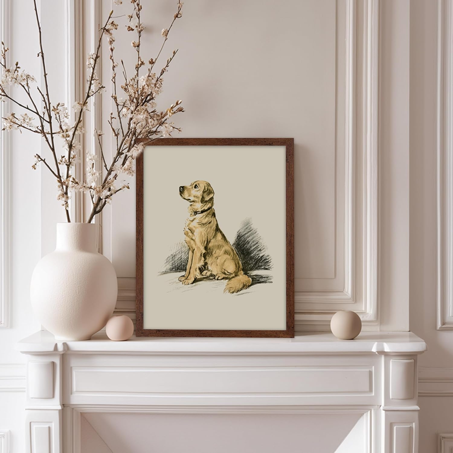 Poster Master Vintage Labrador Retriever Print - Retro Dog Poster - Animal Portrait Art - Sketch Wall Design - Hunting Dog Art - Great Kid's Room or Nursery Wall Decor - 8x10 Brown Framed