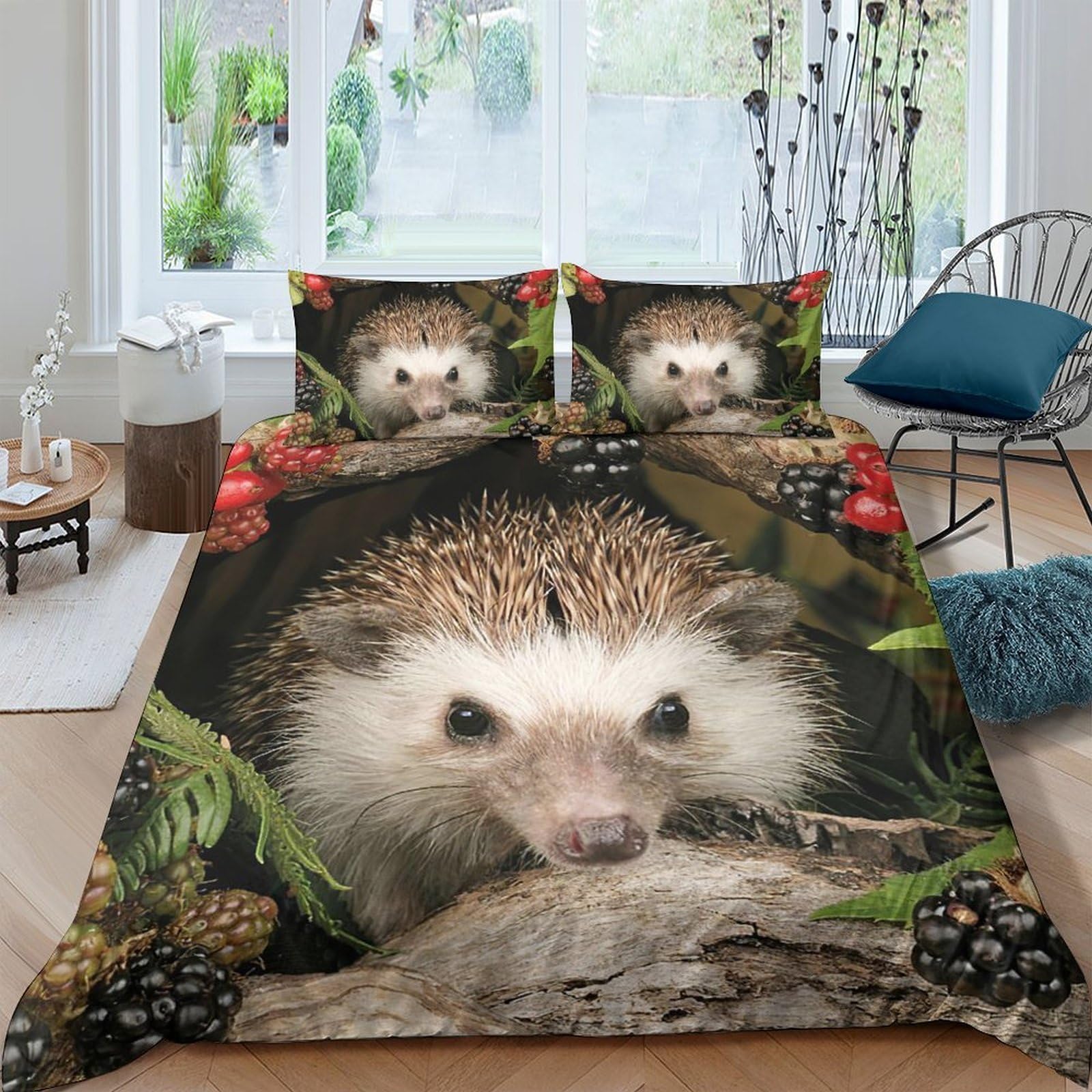 Ctjqhvkz Style-3 3D Printed Hedgehog Forest Fitted Sheet Microfiber Soft Breathable Nature Woodland Bed Cover For Bedroom Home Decor Single（135X200cm）