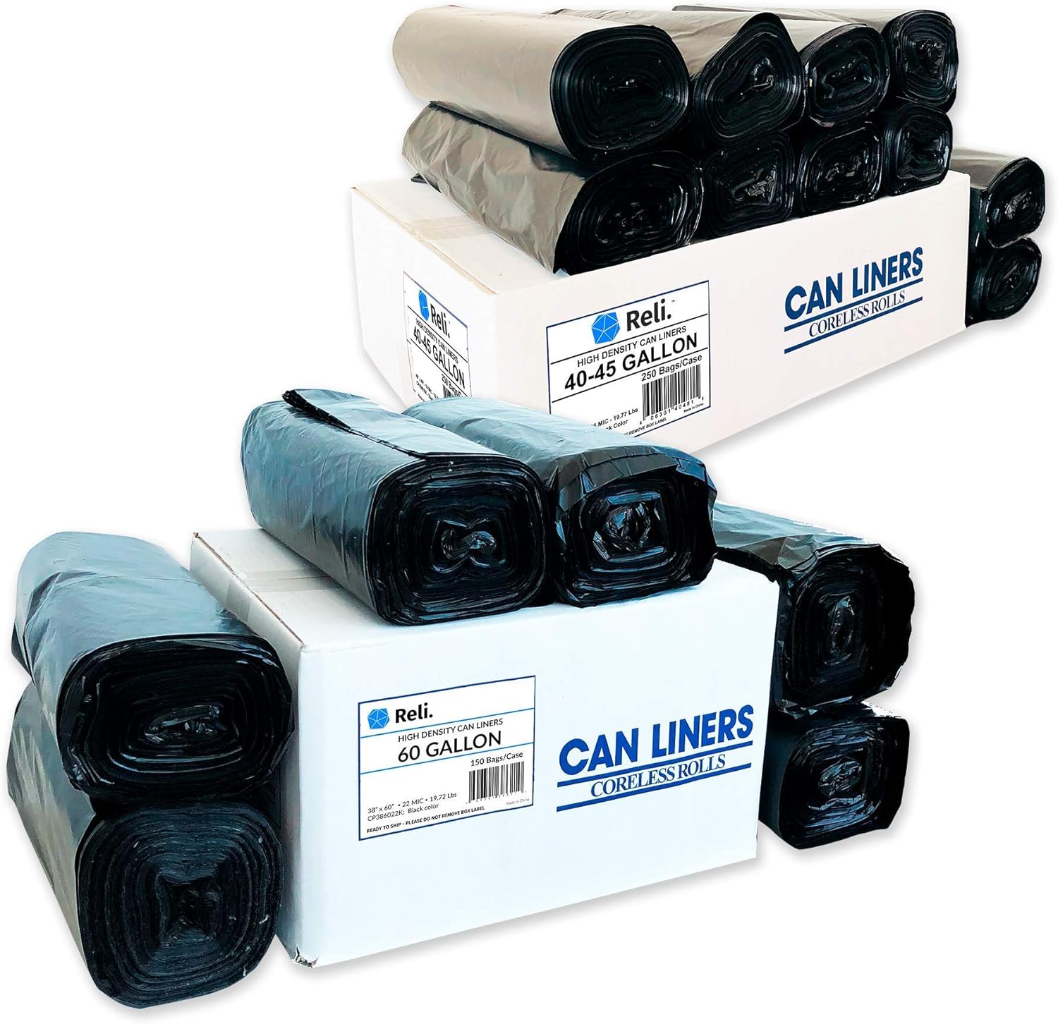 Reli. Trash Bags 55-60 Gal (150 Bags) & 40-45 Gal Trash Bags (250 Bags)