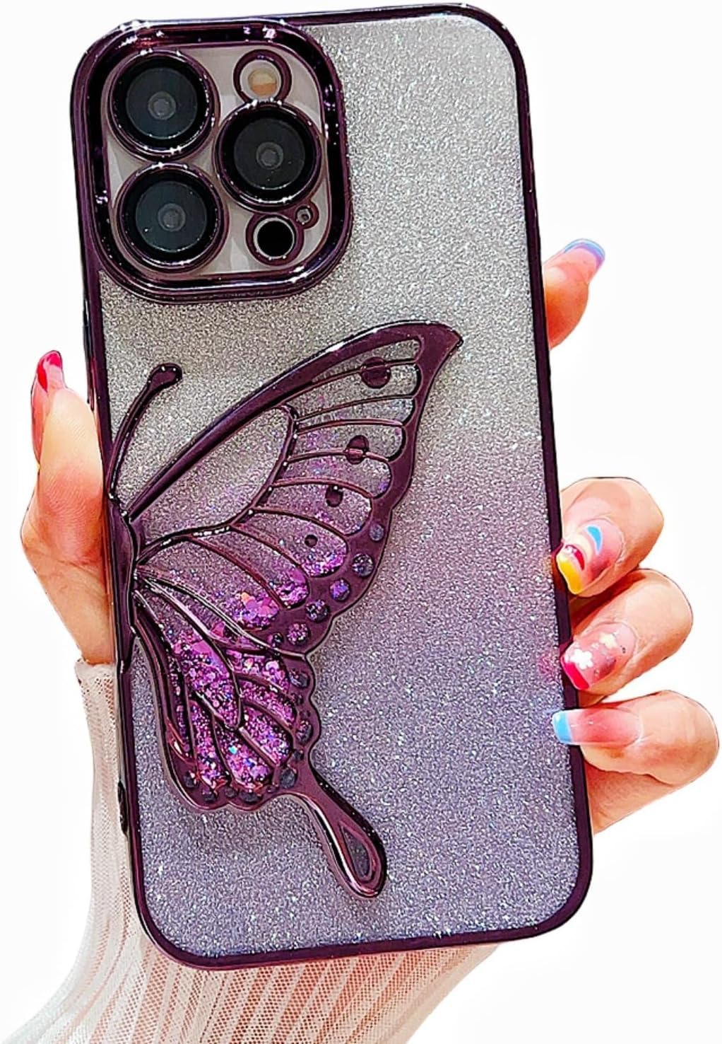 mobistyle Silicone Designed For iPhone 15 Pro Max Cover With Glitter Cute Butterfly Electroplating Design Back Cover Case For Women Teen Girls (Purple) (B0CNTQ6L56) Amazon Price History, Amazon Price Tracker