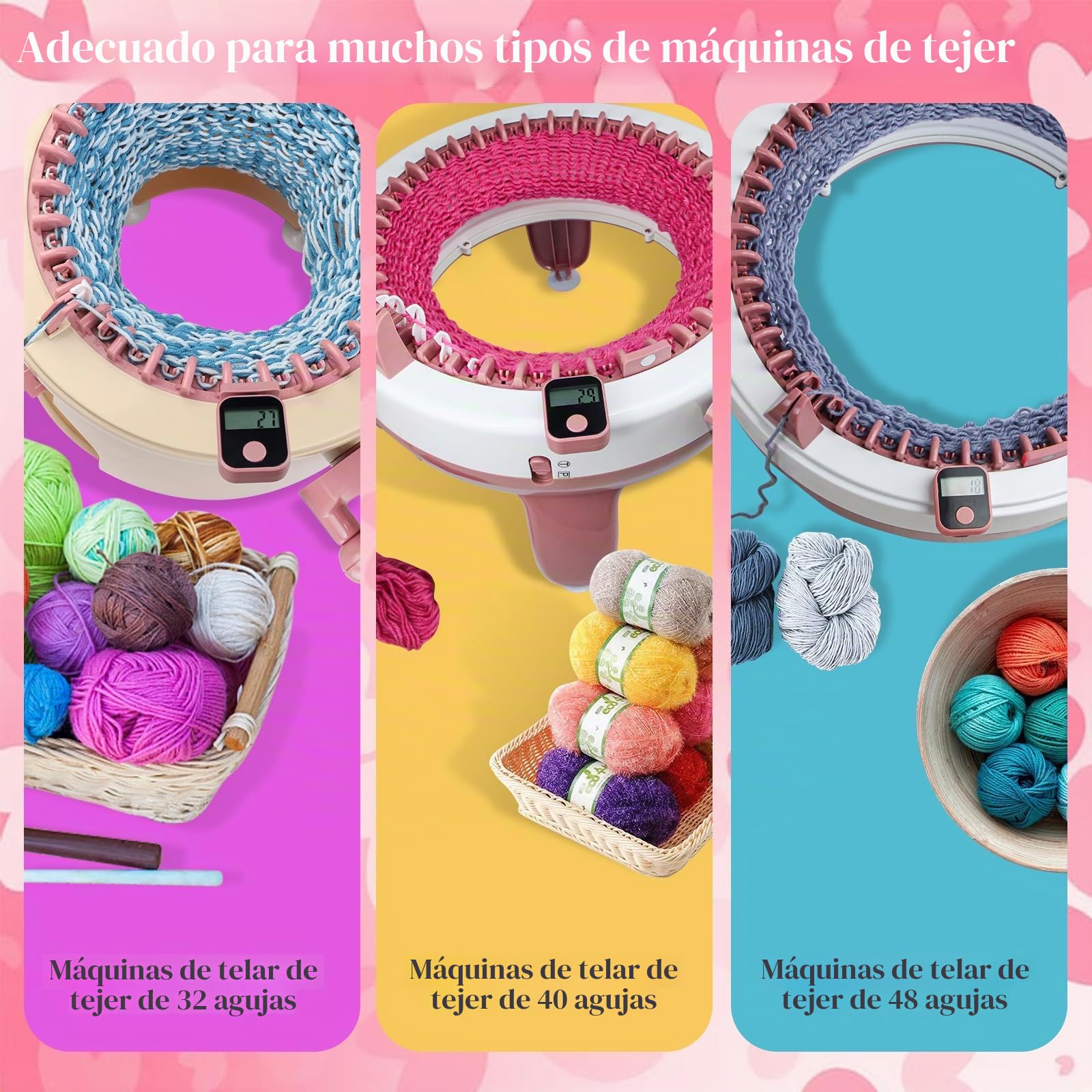 Kardeep - Contador de hileras para máquinas de 32, 40 y 48 pines, magnética, rosa, circular