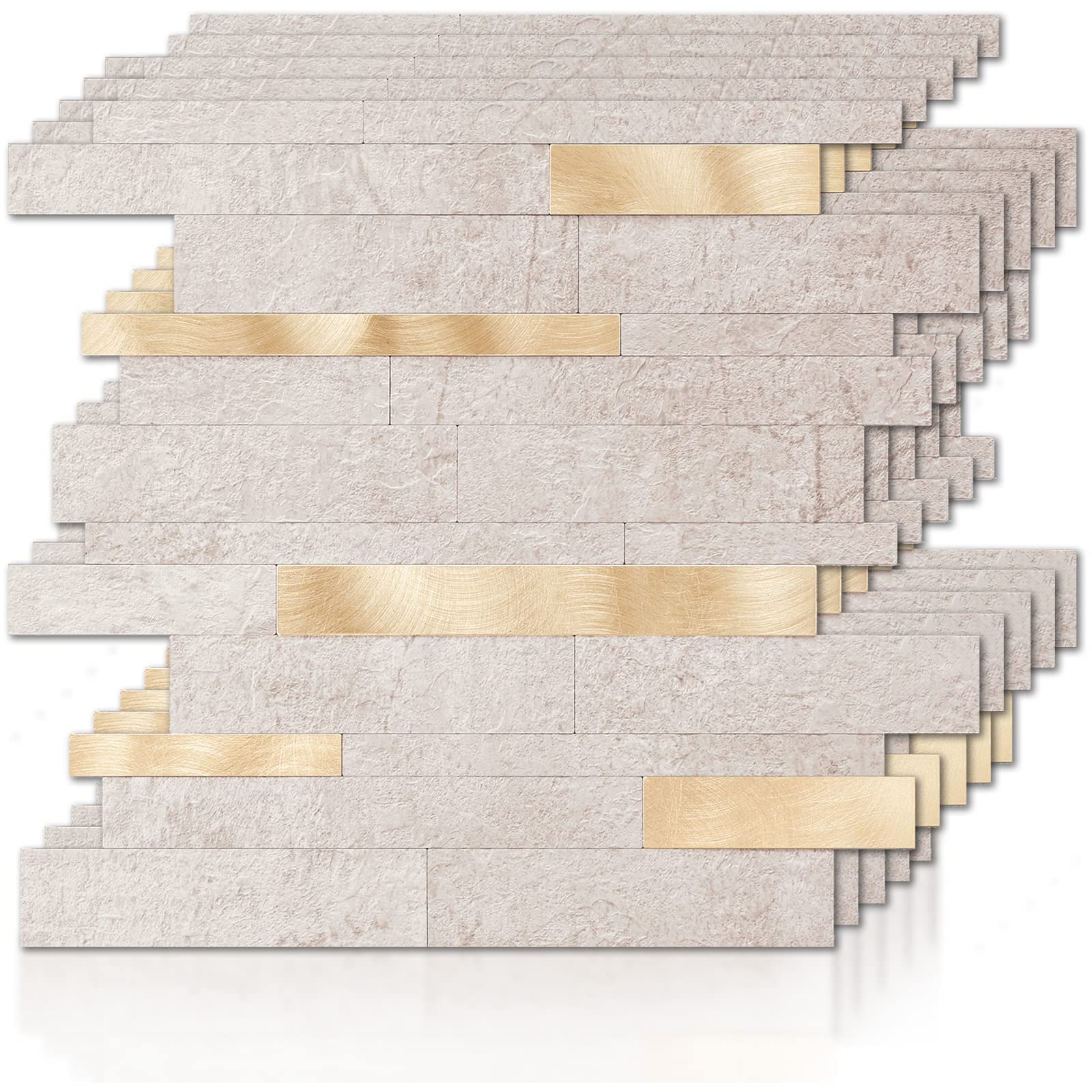 HomeyMosaic 10-Sheet Peel and Stick Backsplash Subway Tile Stick on Kitchen Bathroom in Gold Beige Roman Travertine